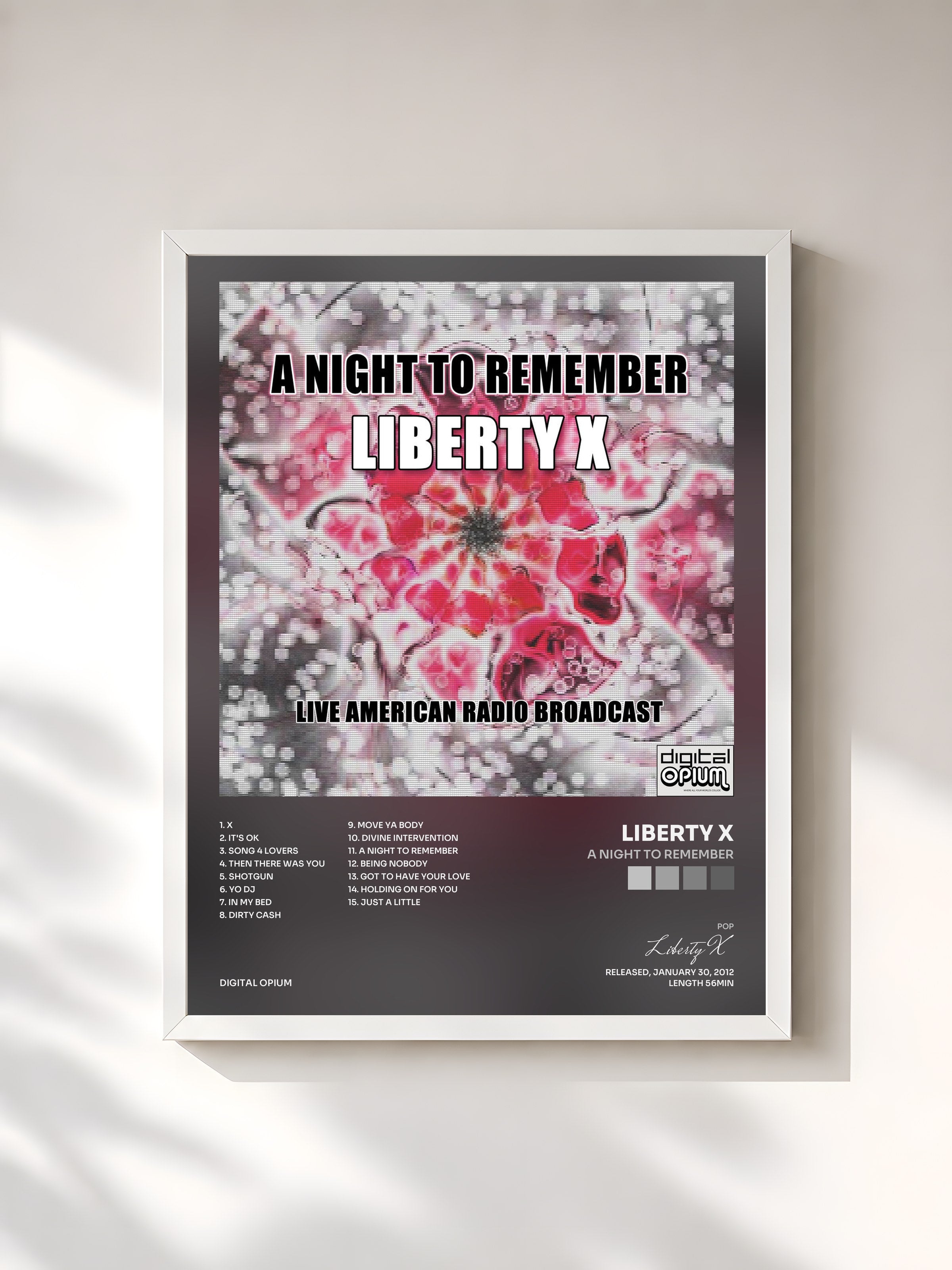 #blanc Tableau de l'album A Night To Remember de Liberty X, cadre blanc, imprimé et encadré en France