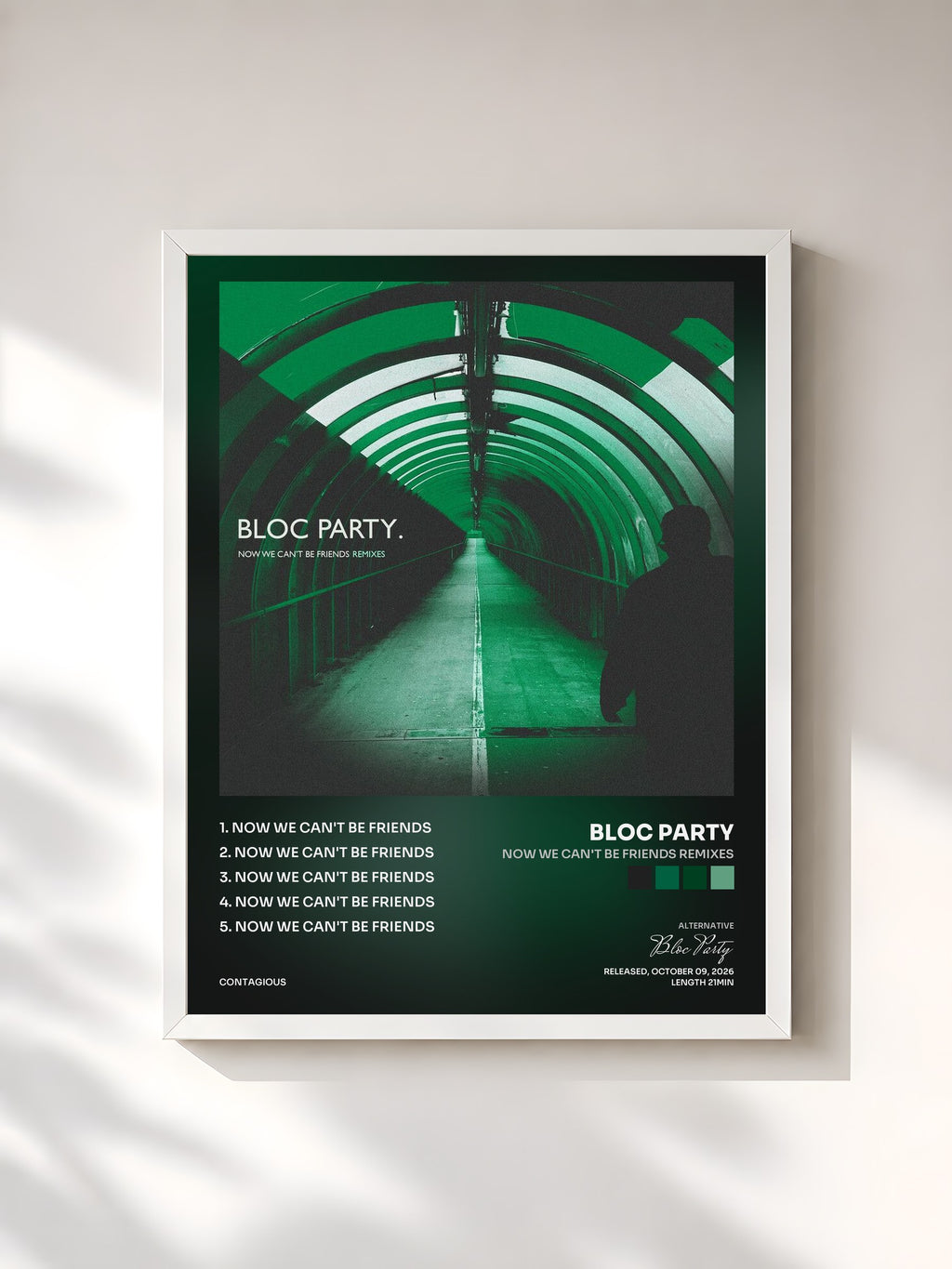 #blanc Tableau de l'album Now We Can't Be Friends Remixes de Bloc Party, cadre blanc, imprimé et encadré en France