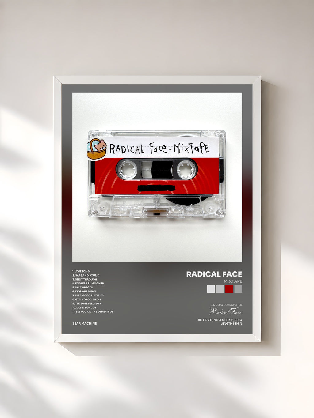 #blanc Tableau de l'album Mixtape de Radical Face, cadre blanc, imprimé et encadré en France