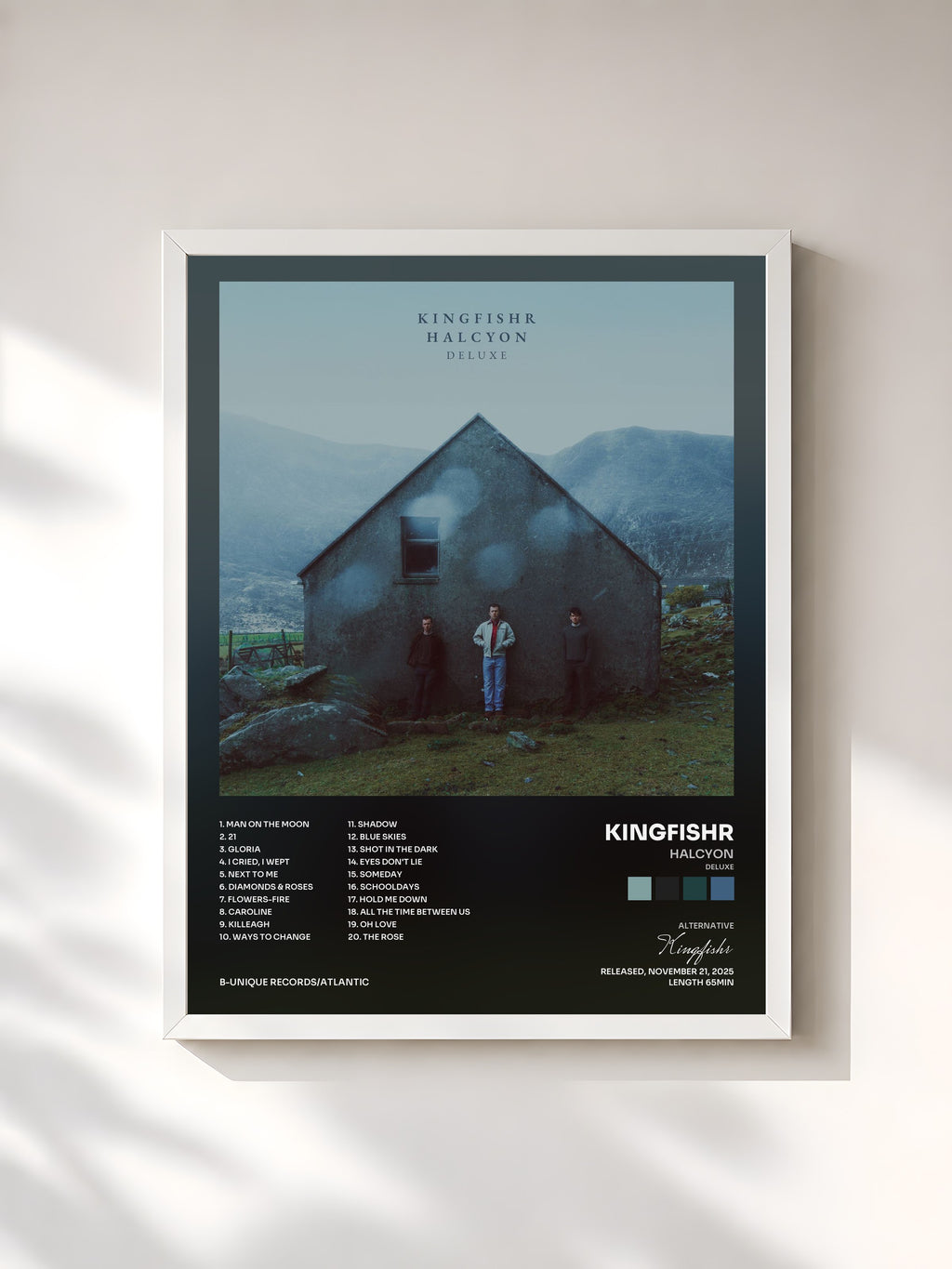 #blanc Tableau de l'album Halcyon (Deluxe) de Kingfishr, cadre blanc, imprimé et encadré en France