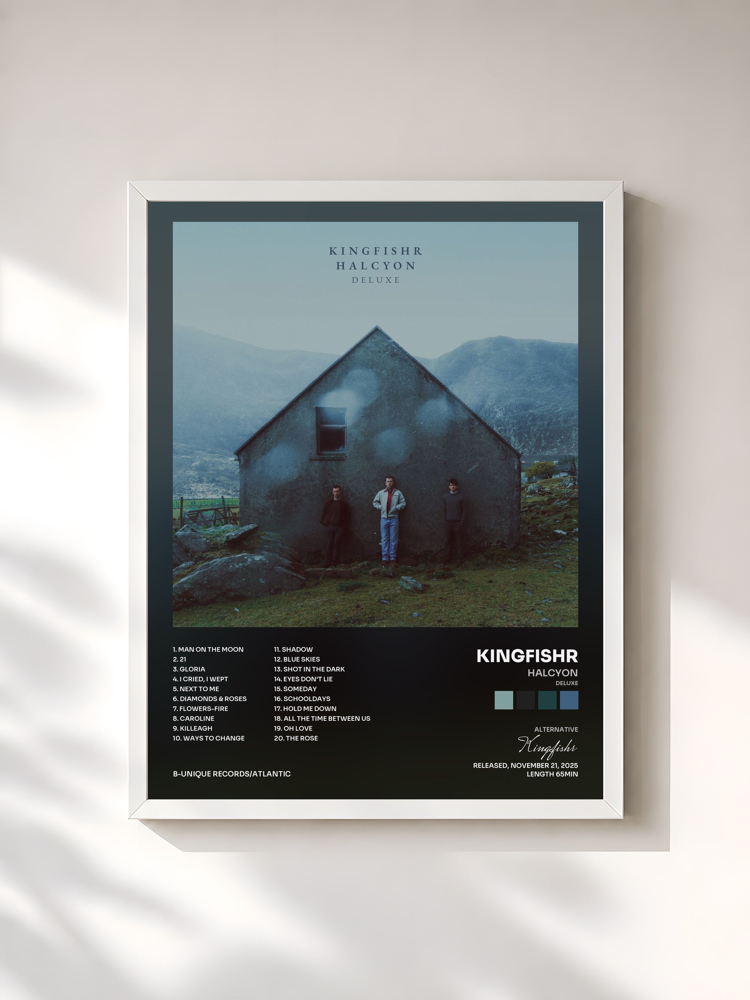 #blanc Tableau de l'album Halcyon (Deluxe) de Kingfishr, cadre blanc, imprimé et encadré en France