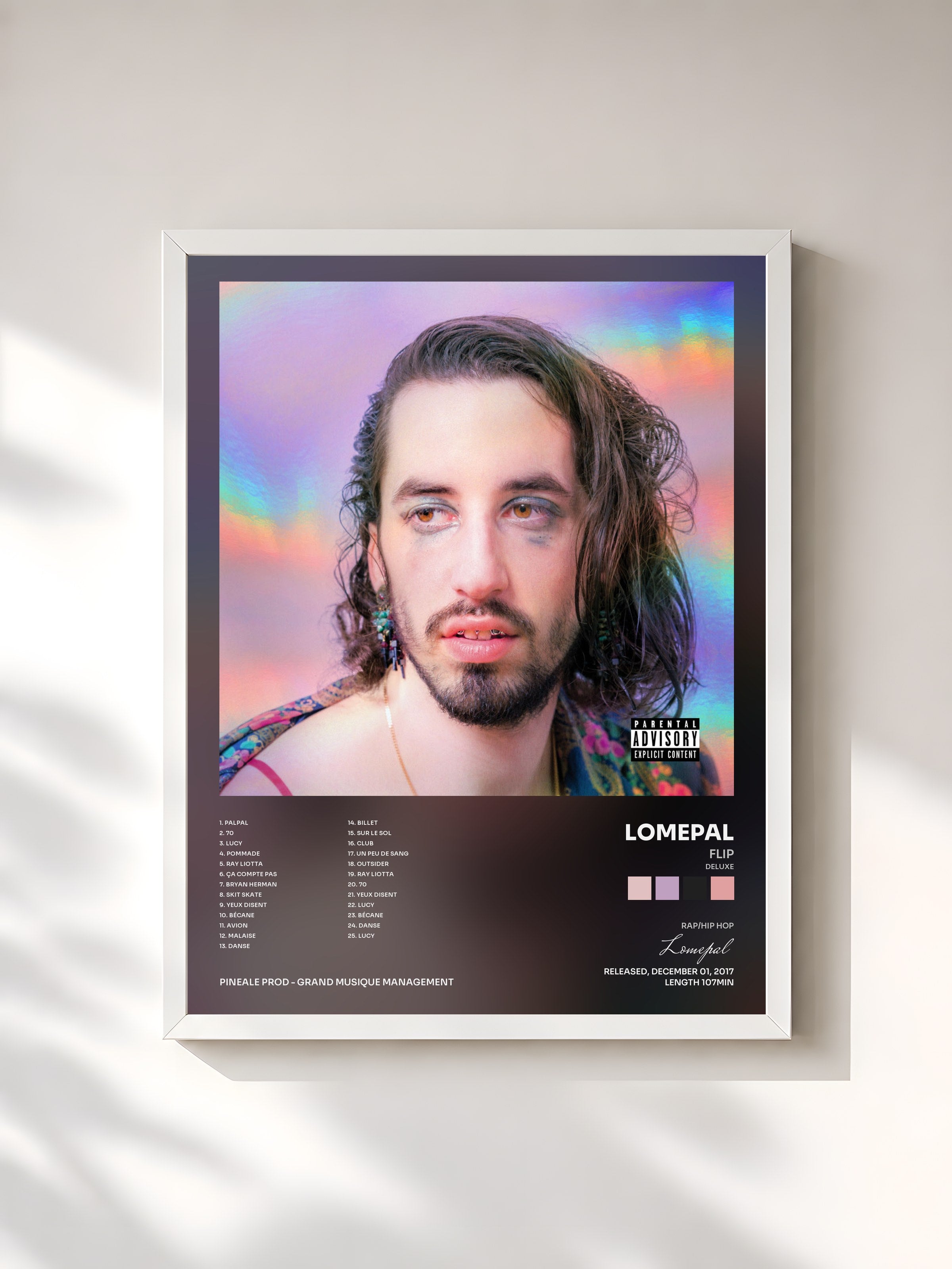 #blanc Tableau de l'album FLIP (Deluxe) de Lomepal, cadre blanc, imprimé et encadré en France
