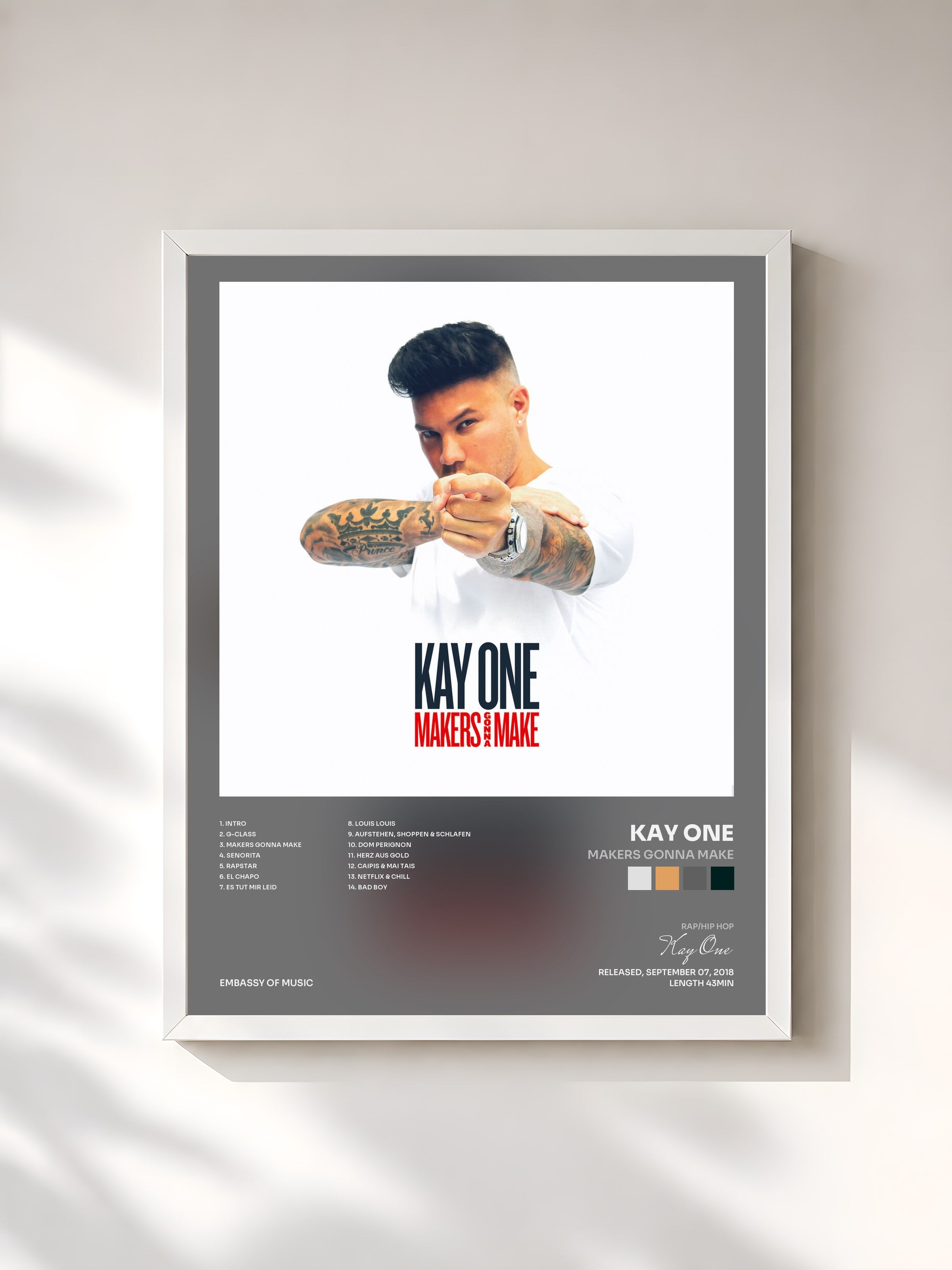 #blanc Tableau de l'album Makers Gonna Make de Kay One, cadre blanc, imprimé et encadré en France