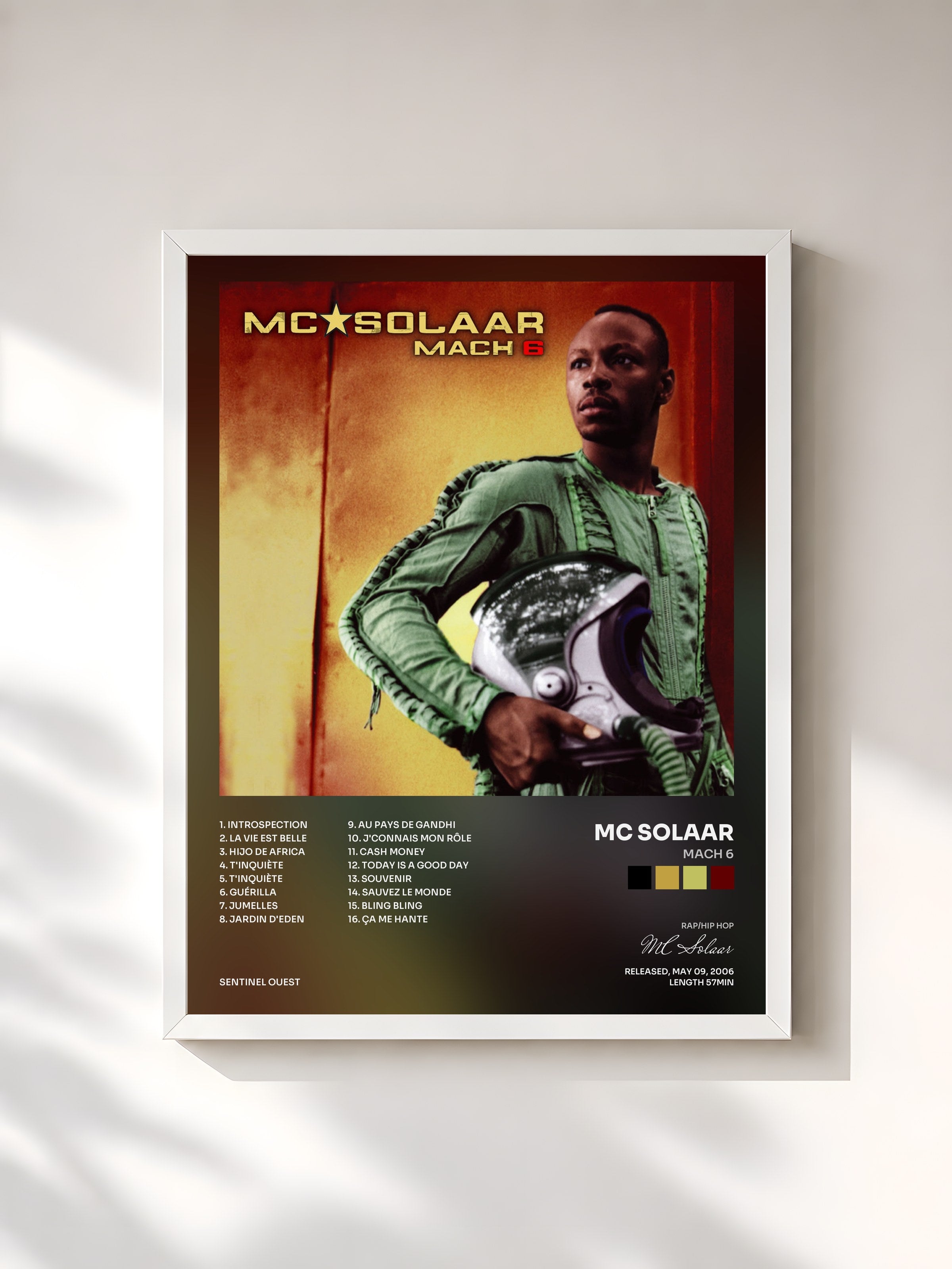 #blanc Tableau de l'album Mach 6 de MC Solaar, cadre blanc, imprimé et encadré en France