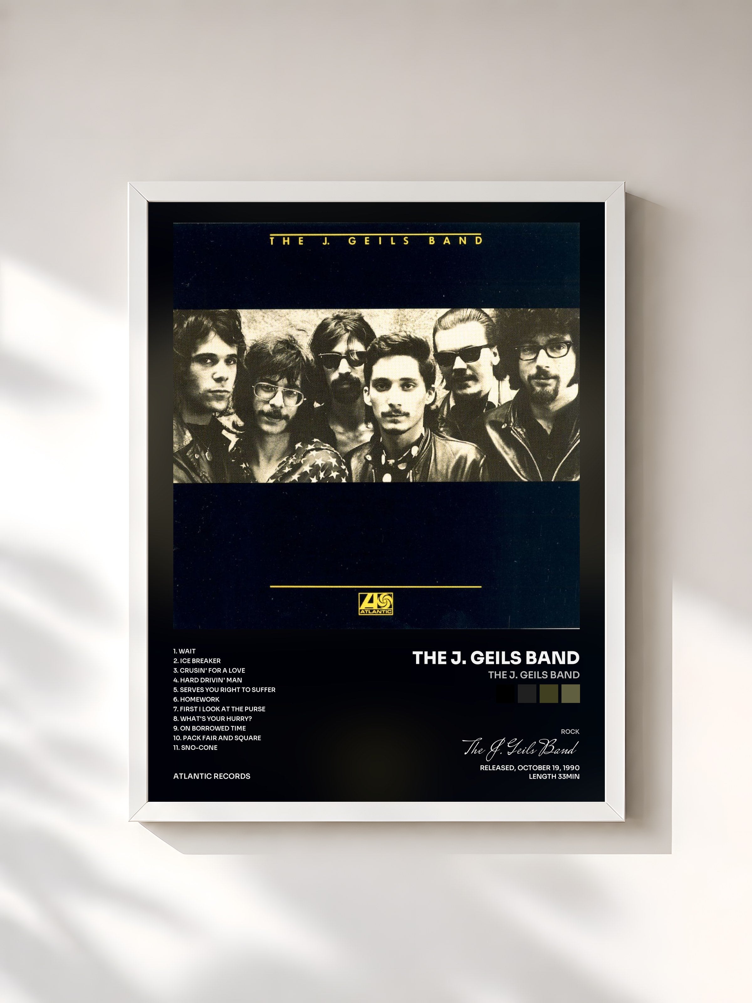 #blanc Tableau de l'album The J. Geils Band de The J. Geils Band, cadre blanc, imprimé et encadré en France