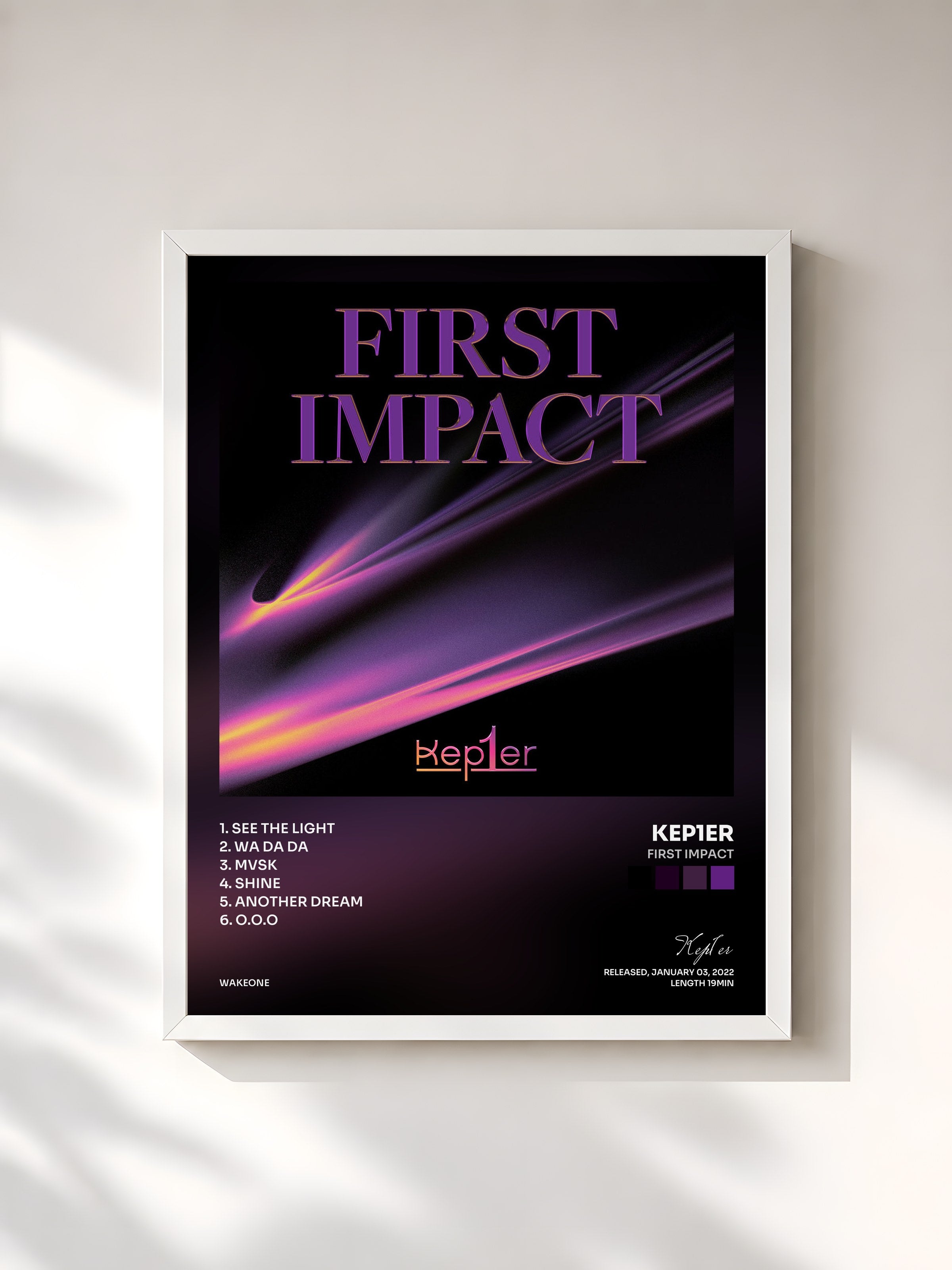 #blanc Tableau de l'album FIRST IMPACT de Kep1er, cadre blanc, imprimé et encadré en France