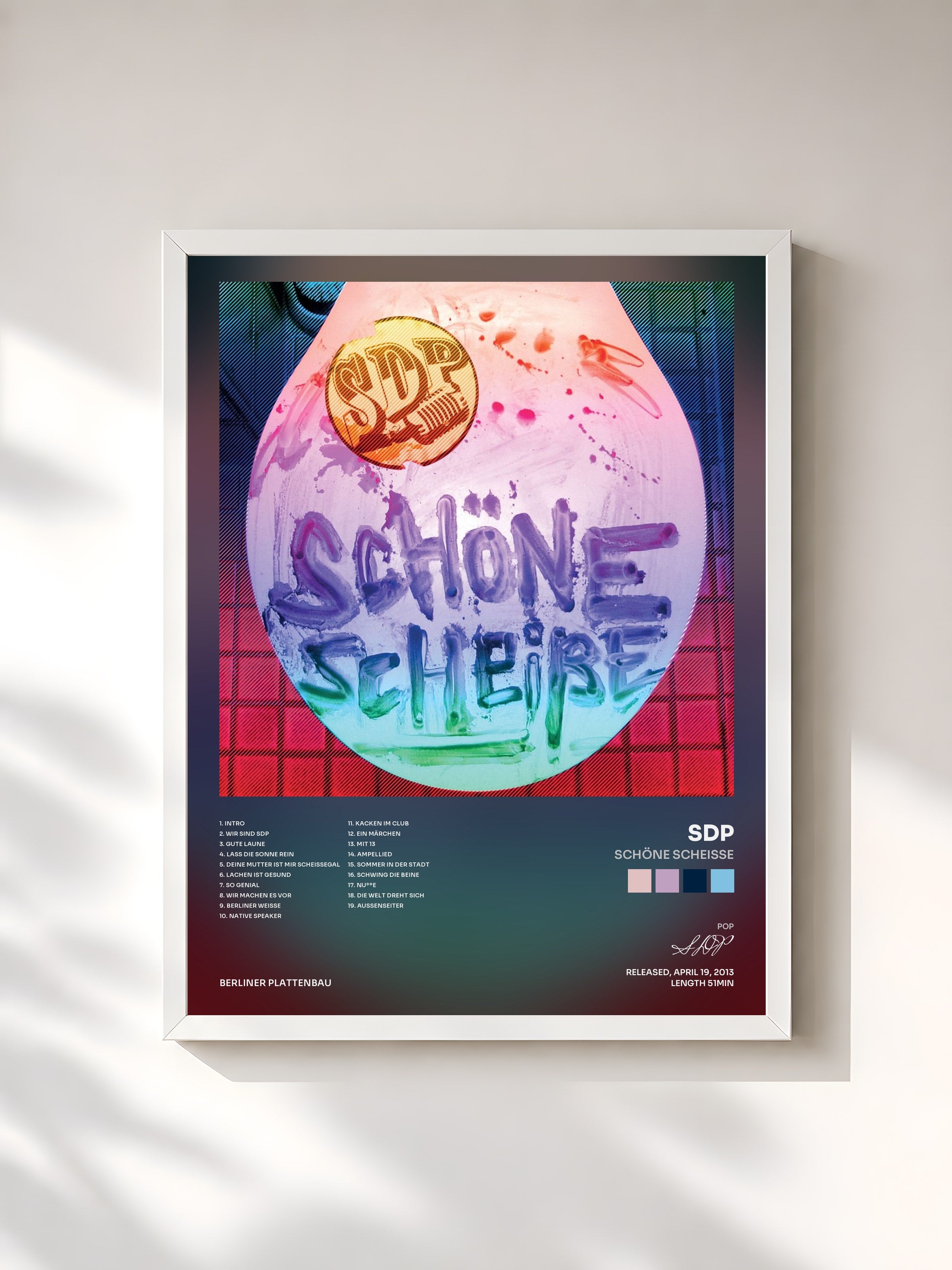 #blanc Tableau de l'album Schöne Scheiße de SDP, cadre blanc, imprimé et encadré en France