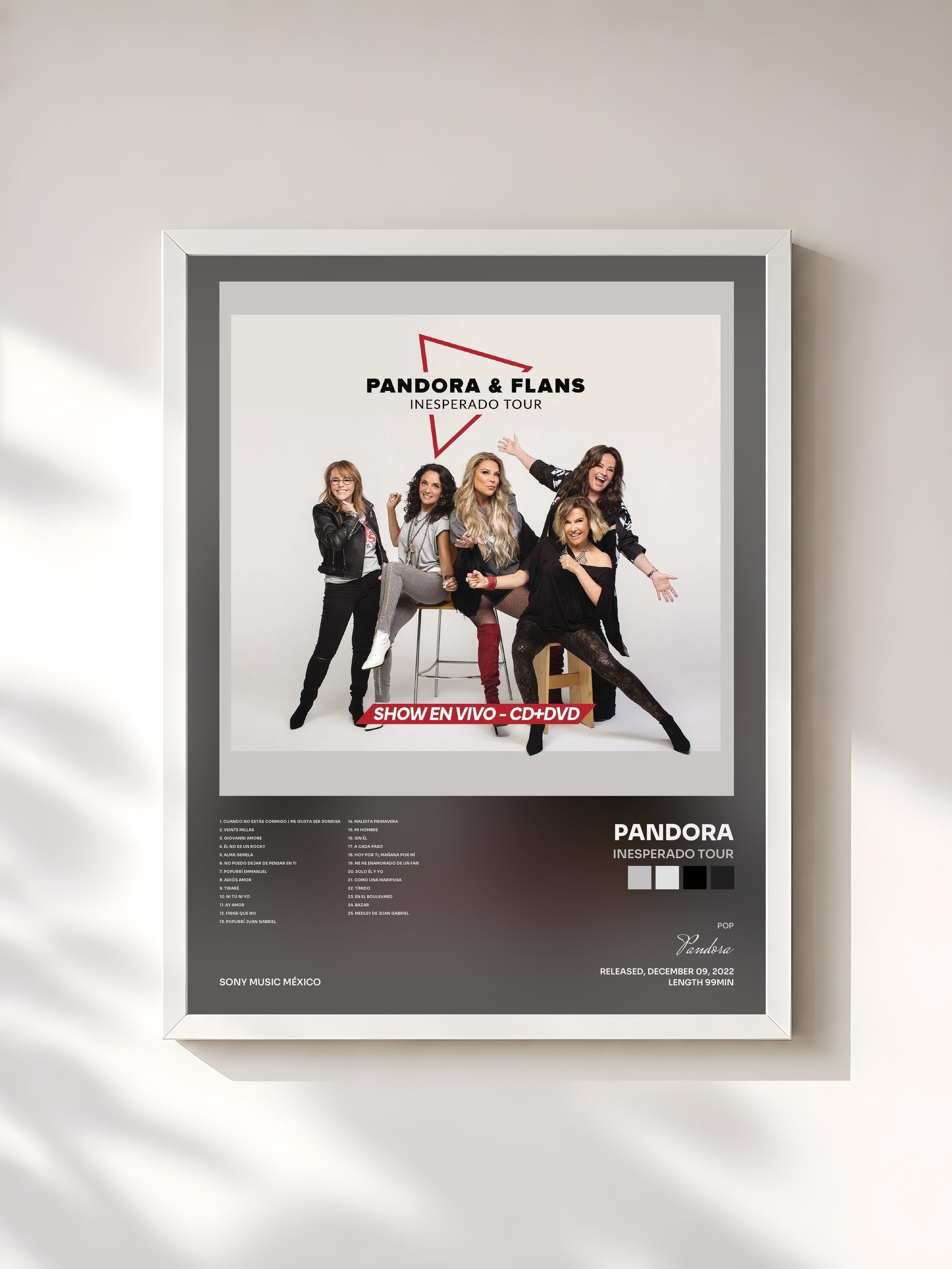 #blanc Tableau de l'album Inesperado Tour de Pandora, cadre blanc, imprimé et encadré en France