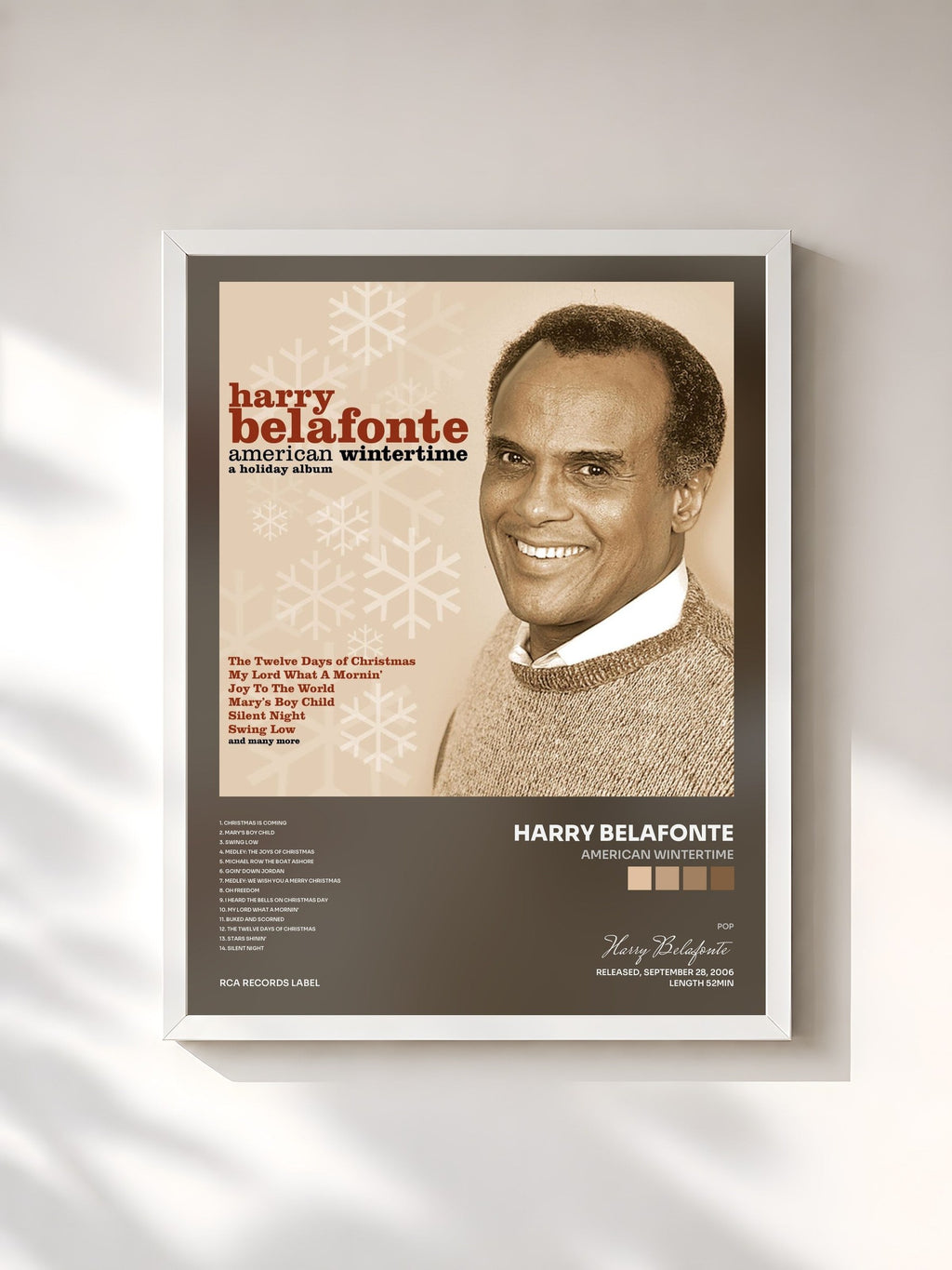 #blanc American Wintertime von Harry Belafonte als gerahmter Kunstdruck, weißer Rahmen, gedruckt und gerahmt in Frankreich