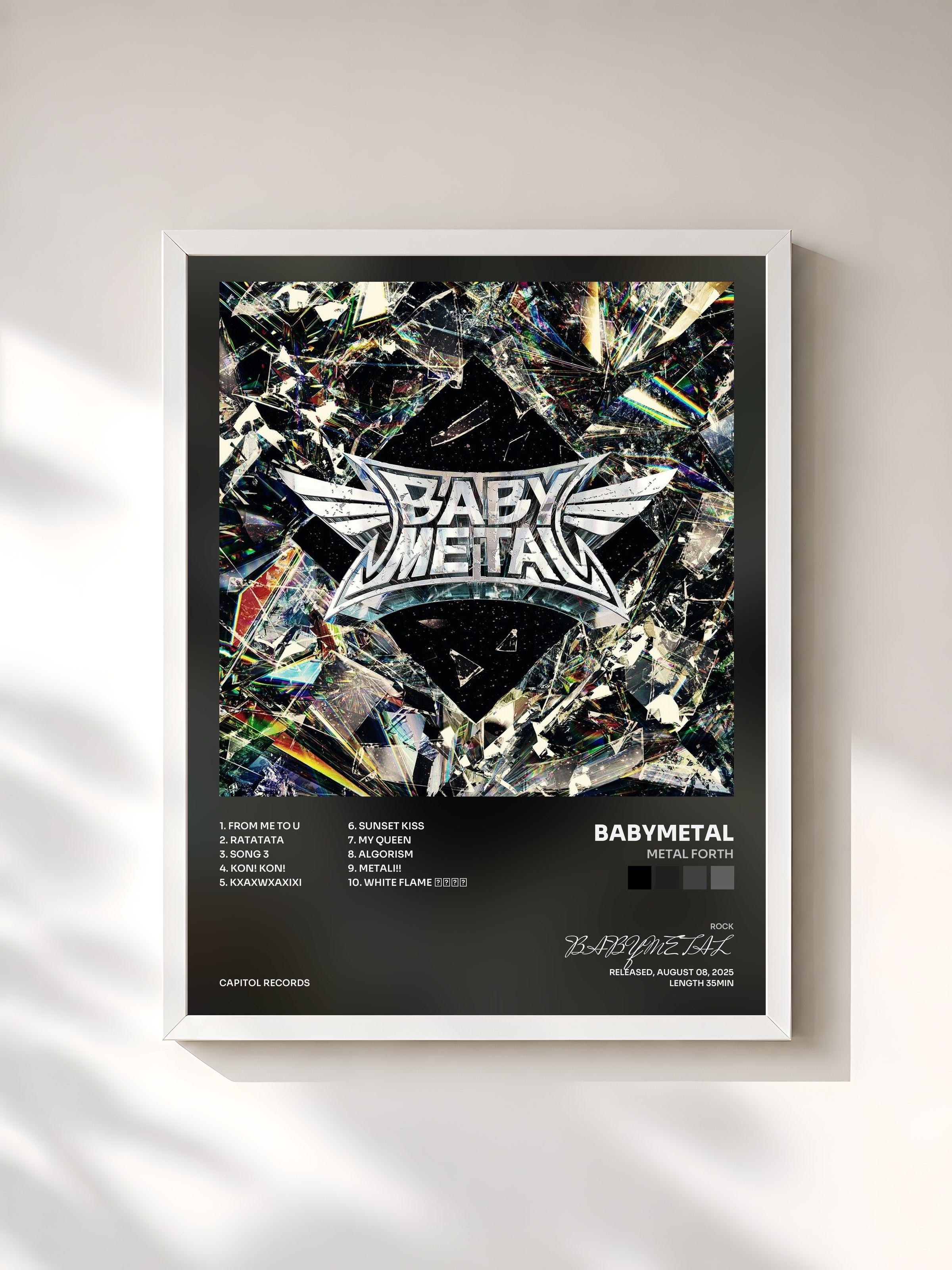 #blanc Tableau de l'album METAL FORTH de BABYMETAL, cadre blanc, imprimé et encadré en France