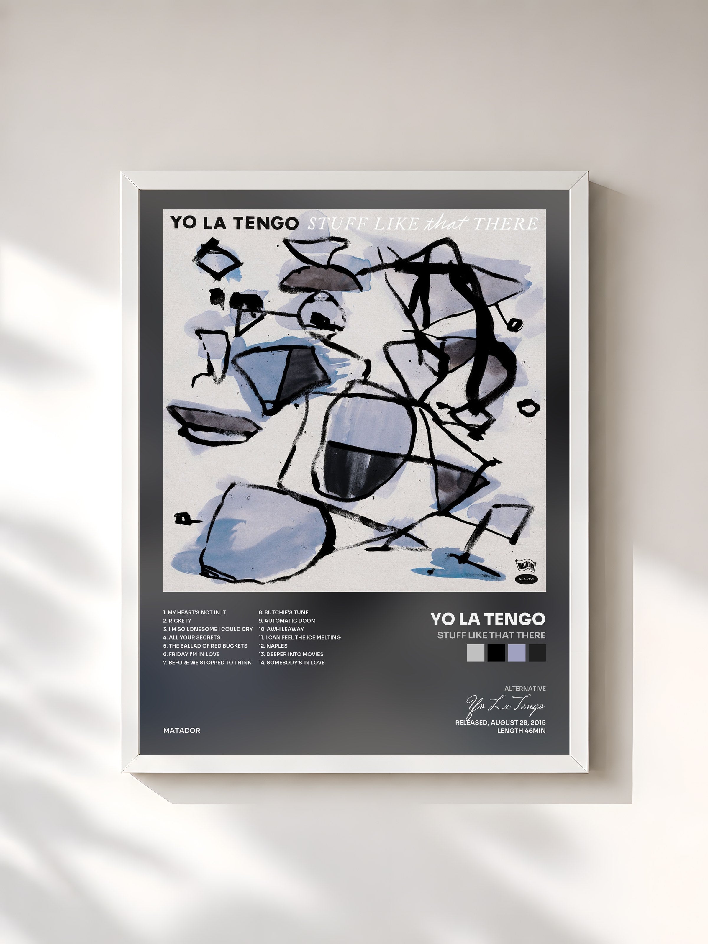 #blanc Tableau de l'album Stuff Like That There de Yo La Tengo, cadre blanc, imprimé et encadré en France