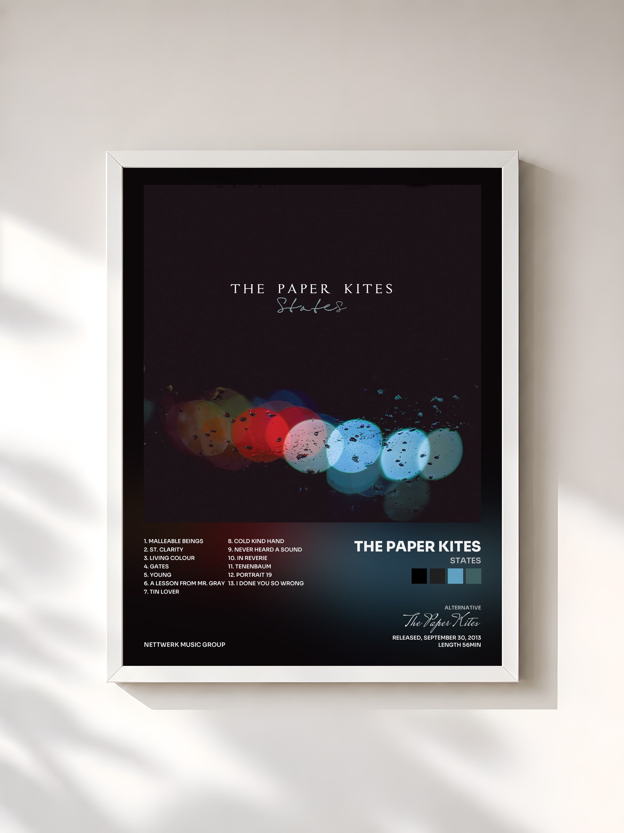 #blanc Tableau de l'album States de The Paper Kites, cadre blanc, imprimé et encadré en France