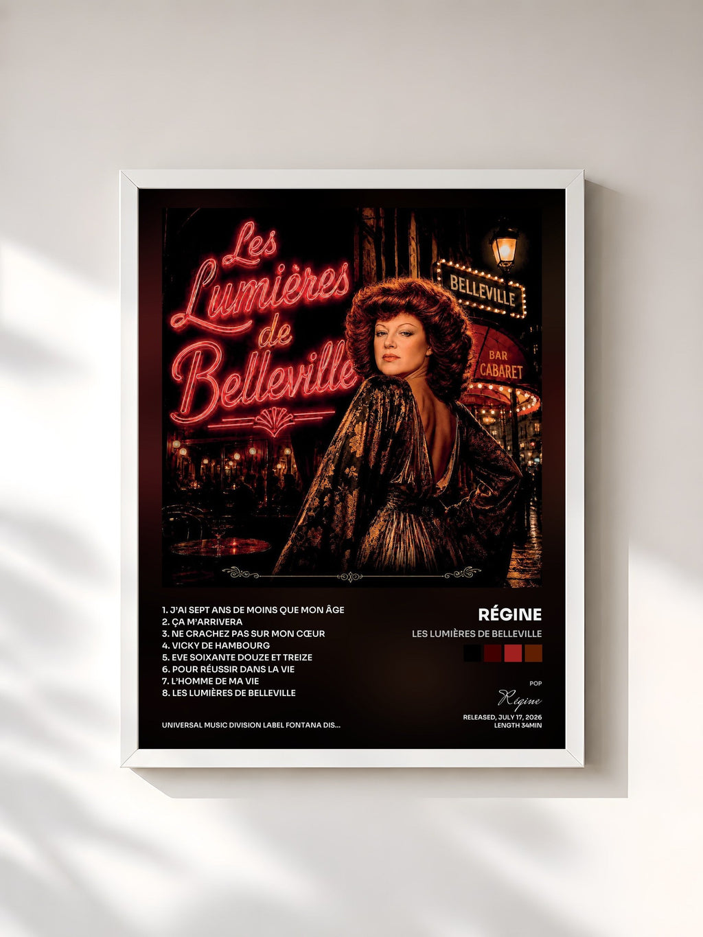 #blanc Tableau de l'album Les lumières de Belleville de Régine, cadre blanc, imprimé et encadré en France