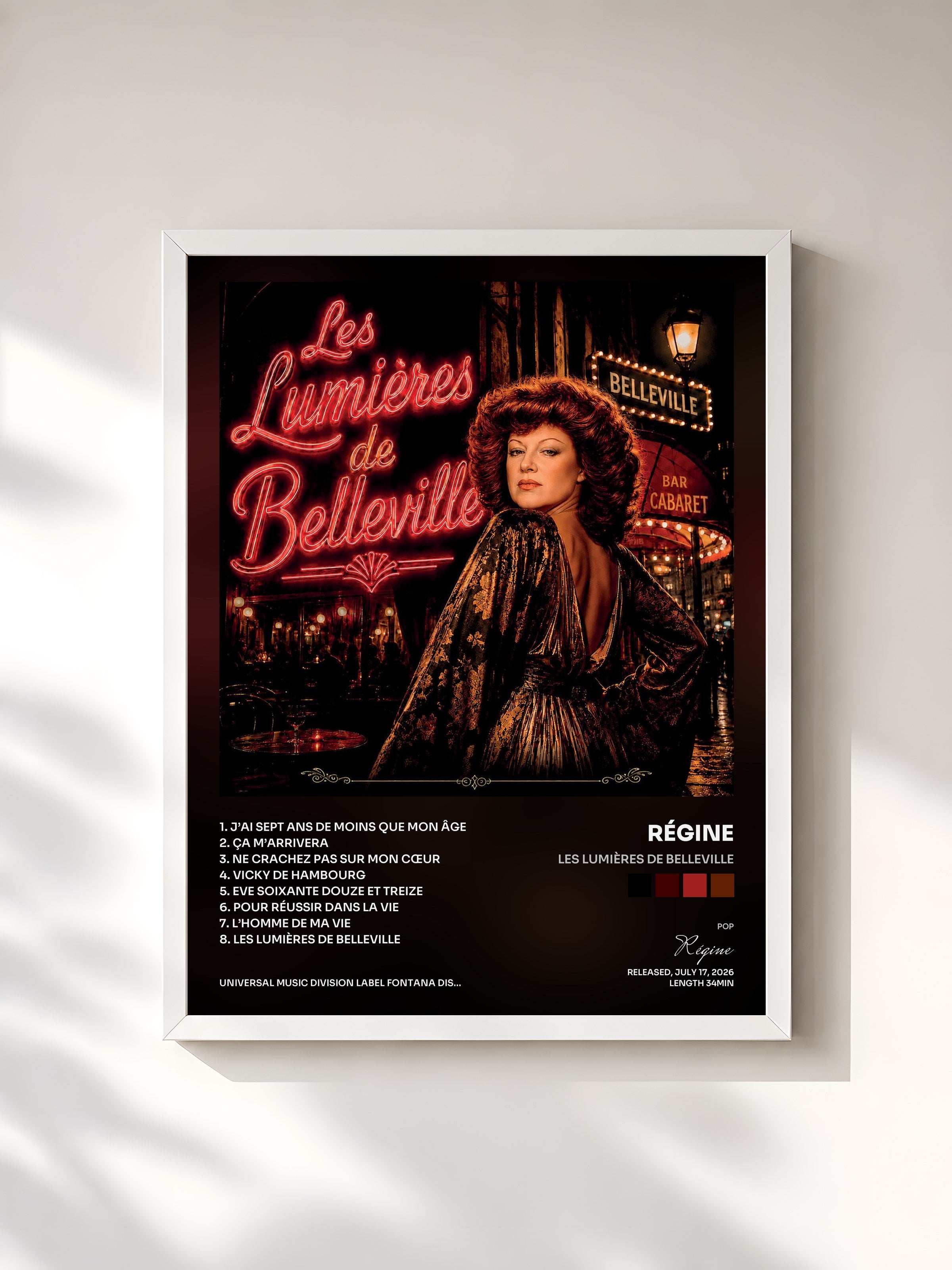 #blanc Tableau de l'album Les lumières de Belleville de Régine, cadre blanc, imprimé et encadré en France