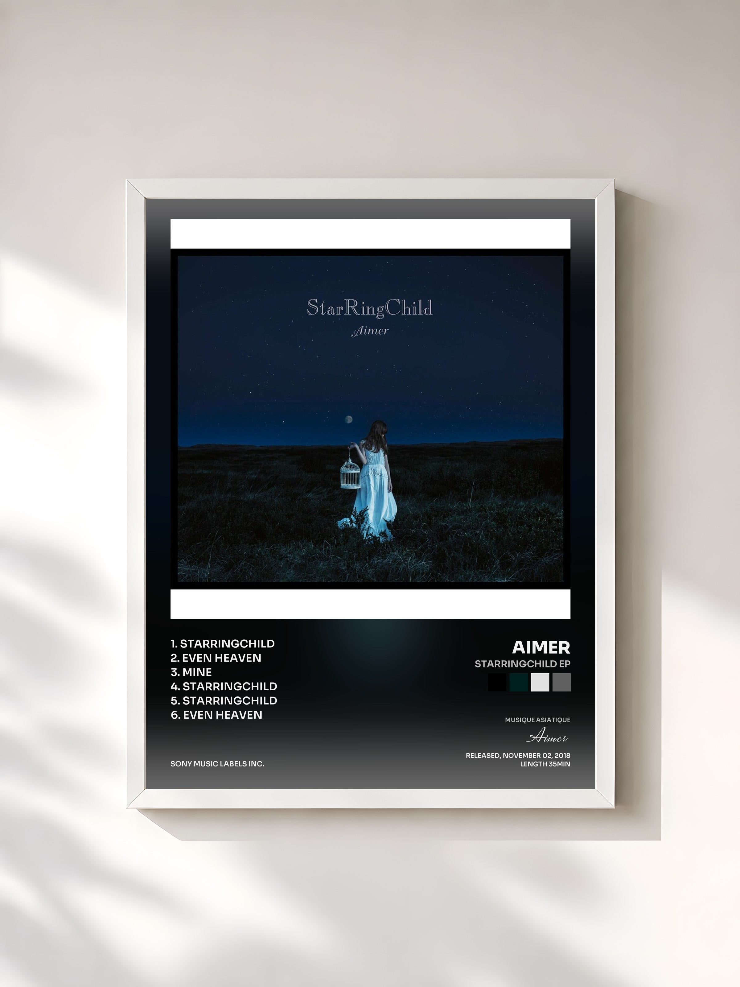 #blanc Tableau de l'album StarRingChild EP de Aimer, cadre blanc, imprimé et encadré en France