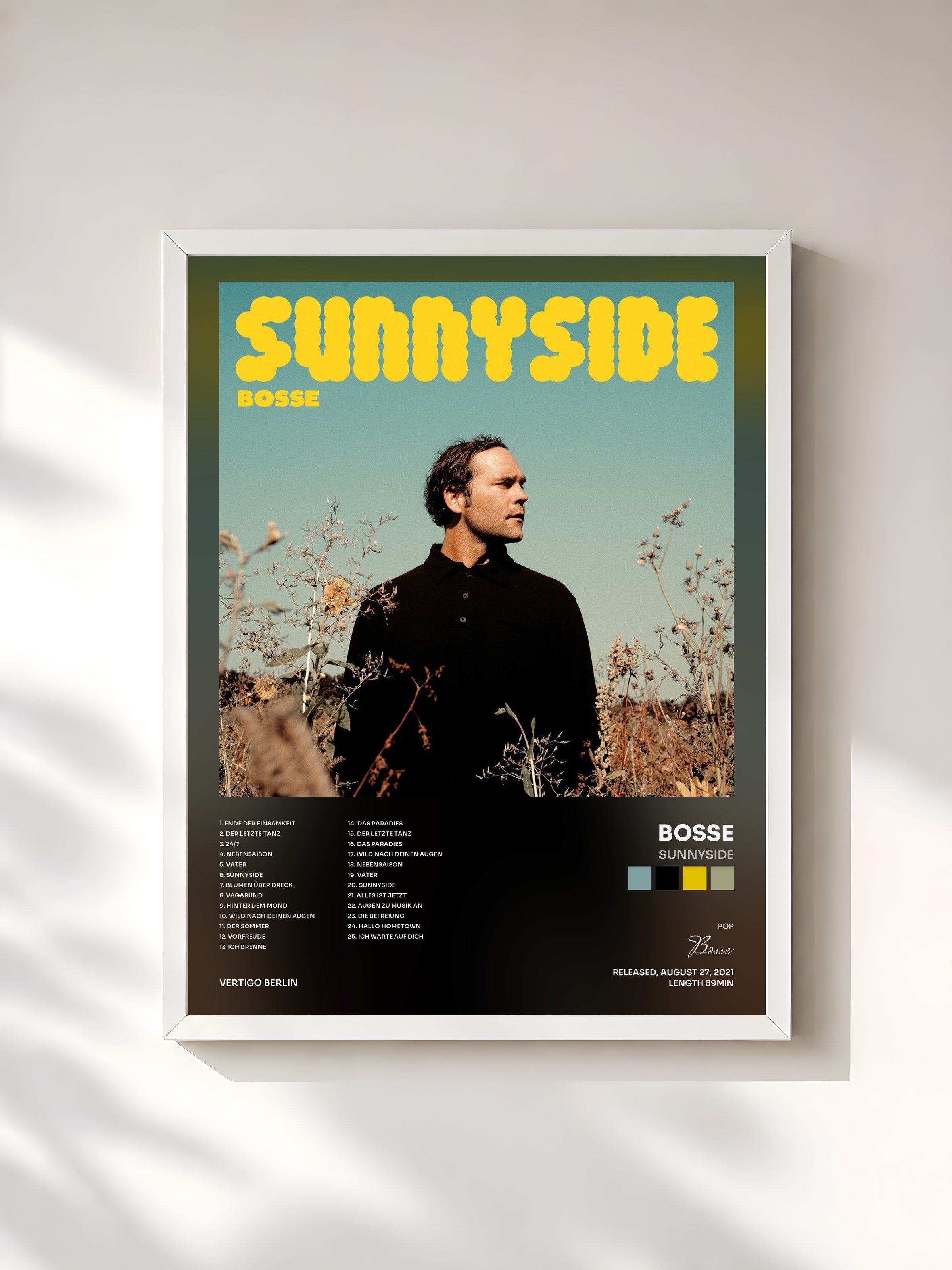 #blanc Tableau de l'album Sunnyside de Bosse, cadre blanc, imprimé et encadré en France