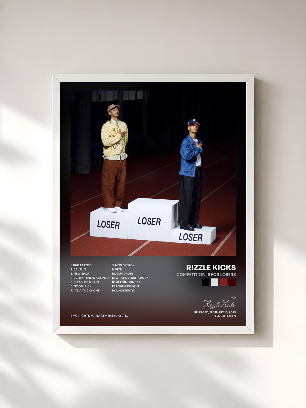 #blanc Competition is for Losers by Rizzle Kicks as a framed art print, white frame, printed and framed in France