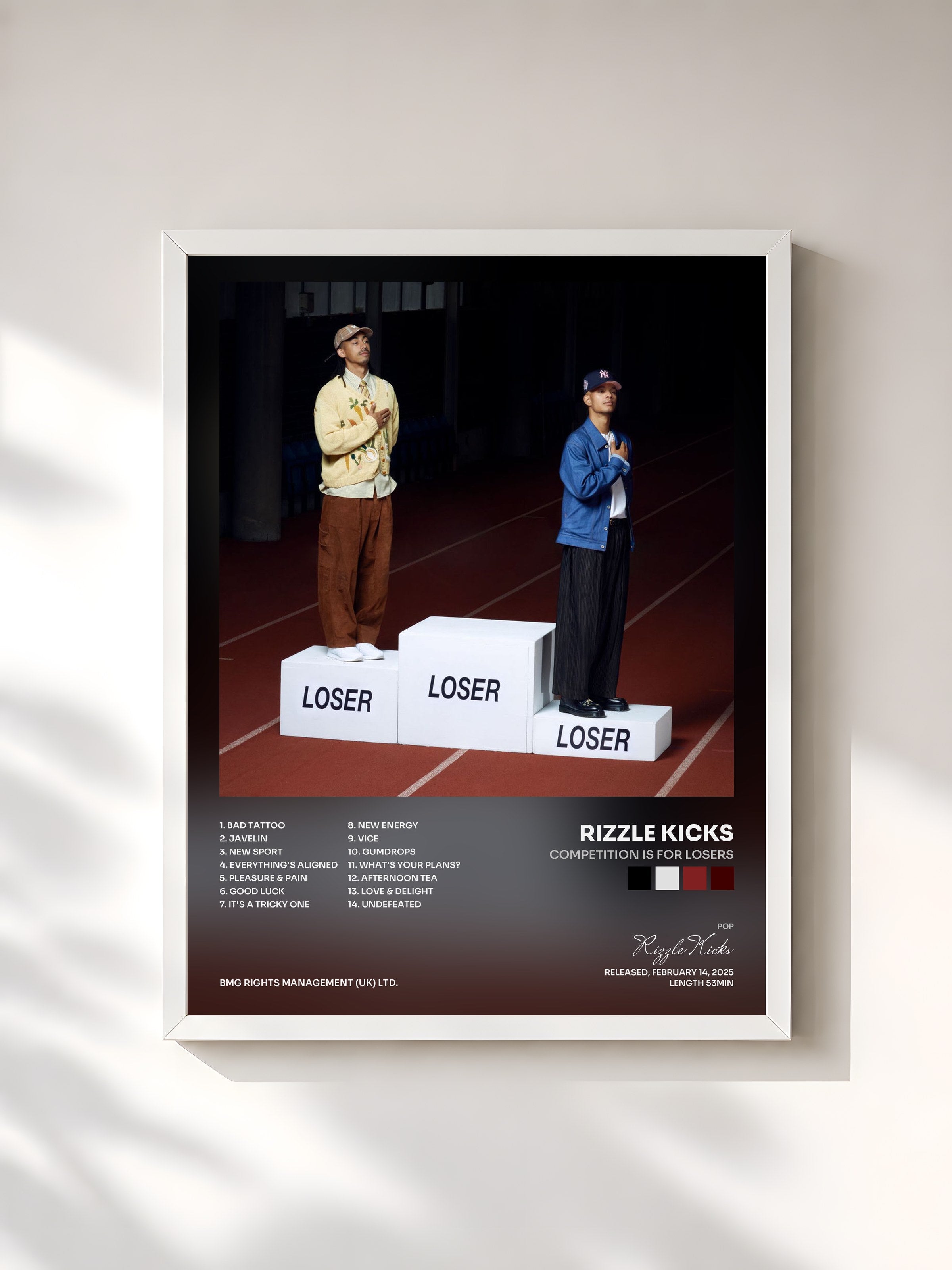 #blanc Tableau de l'album Competition is for Losers de Rizzle Kicks, cadre blanc, imprimé et encadré en France