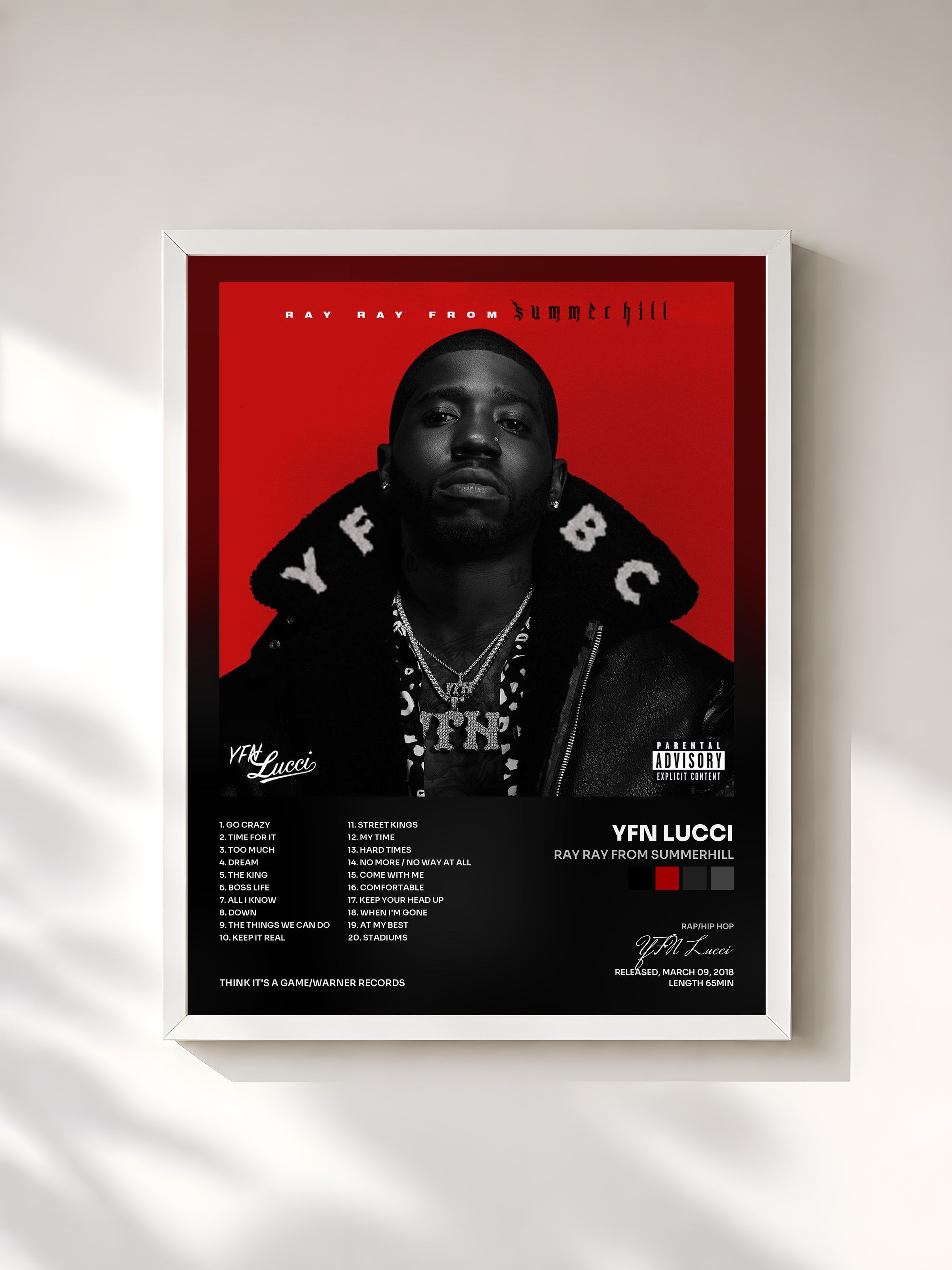 #blanc Tableau de l'album Ray Ray from Summerhill de YFN Lucci, cadre blanc, imprimé et encadré en France