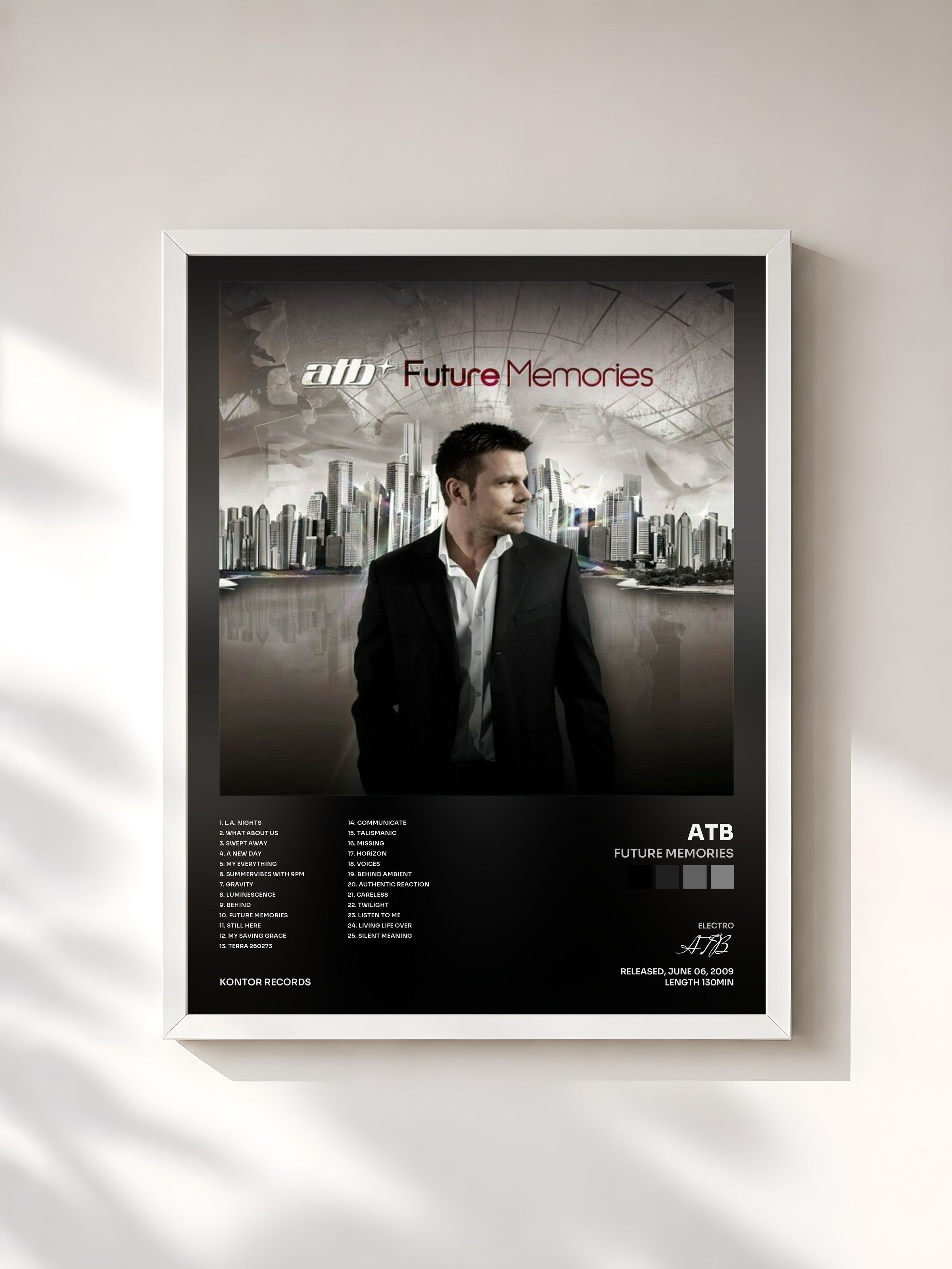 #blanc Tableau de l'album Future Memories de ATB, cadre blanc, imprimé et encadré en France