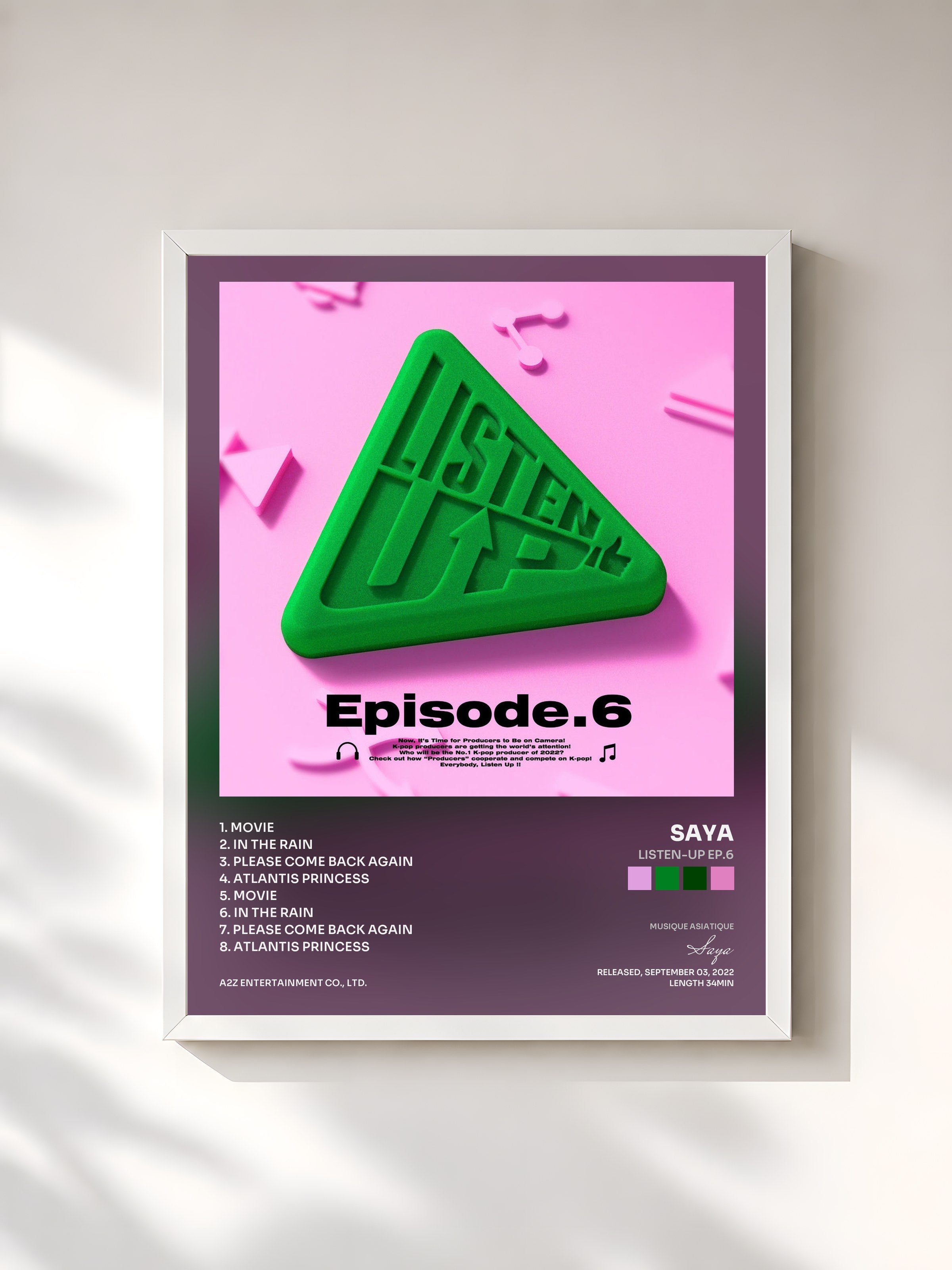 #blanc Tableau de l'album Listen-Up EP.6 de Saya, cadre blanc, imprimé et encadré en France