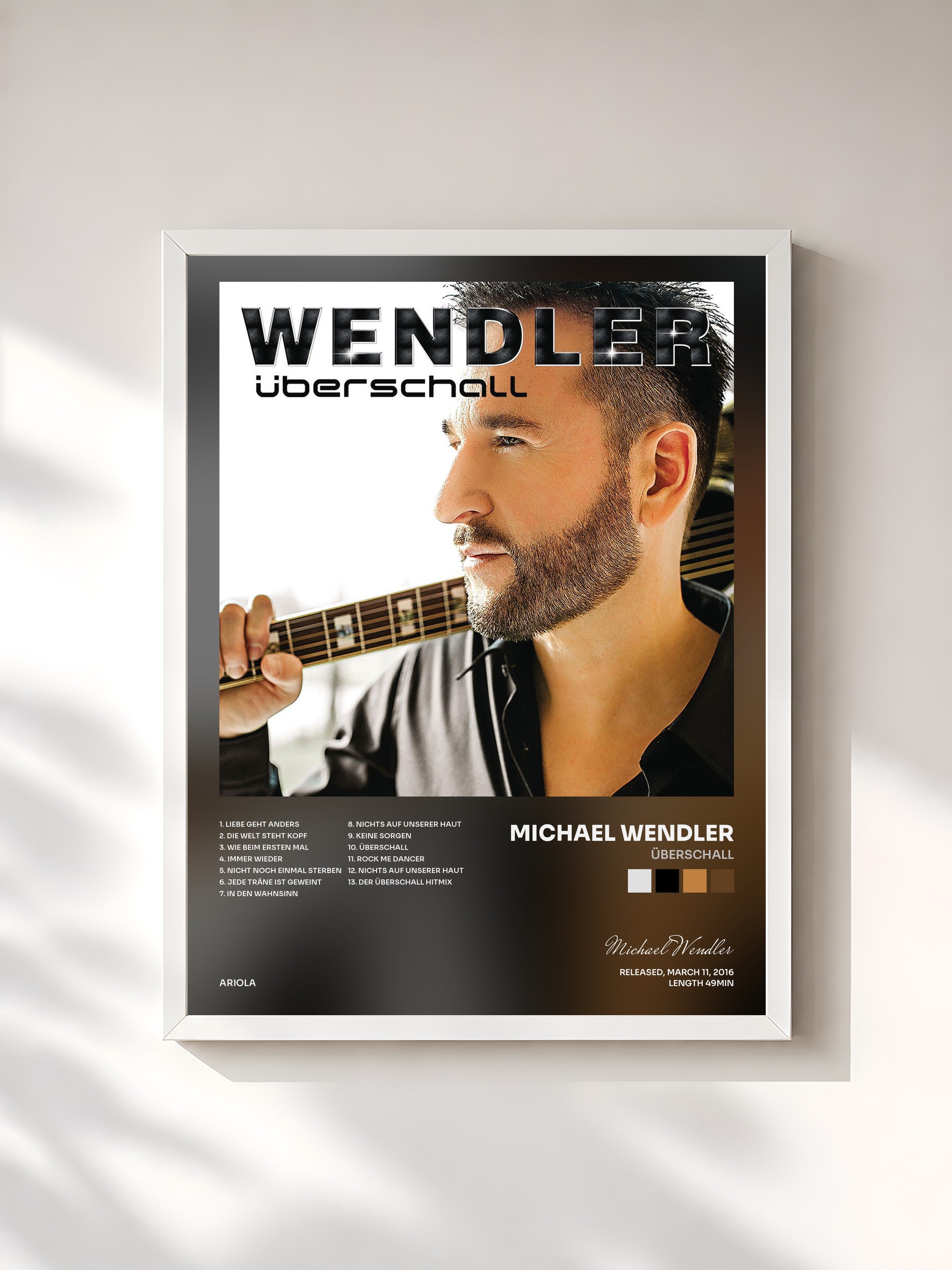 #blanc Tableau de l'album Überschall de Michael Wendler, cadre blanc, imprimé et encadré en France