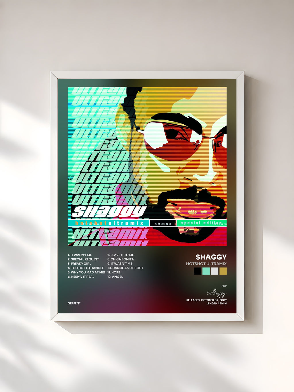 #blanc Tableau de l'album Hotshot Ultramix de Shaggy, cadre blanc, imprimé et encadré en France