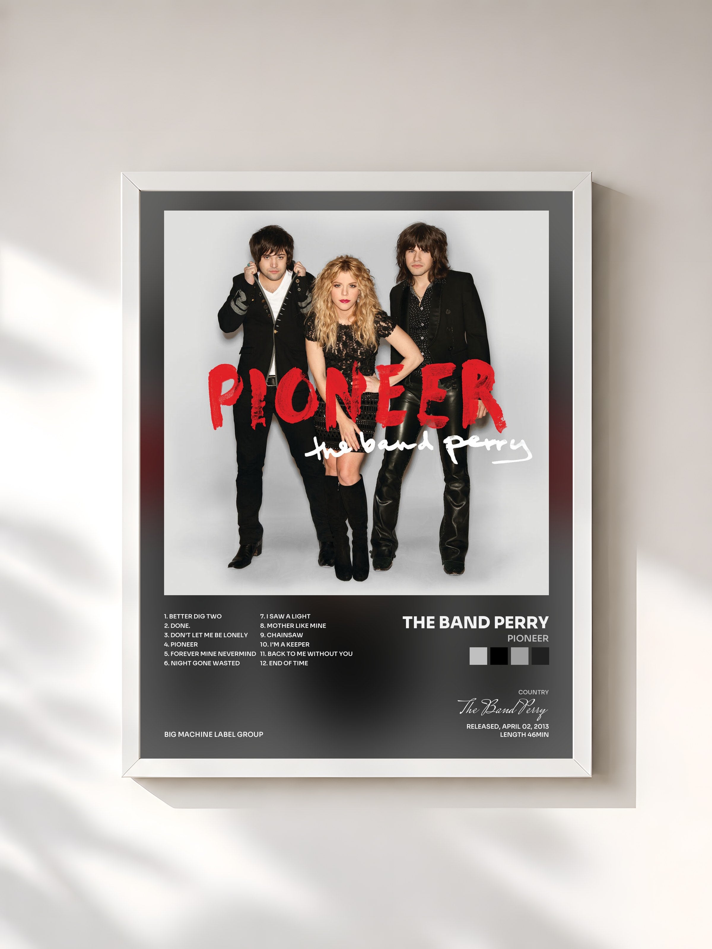 #blanc Tableau de l'album Pioneer de The Band Perry, cadre blanc, imprimé et encadré en France