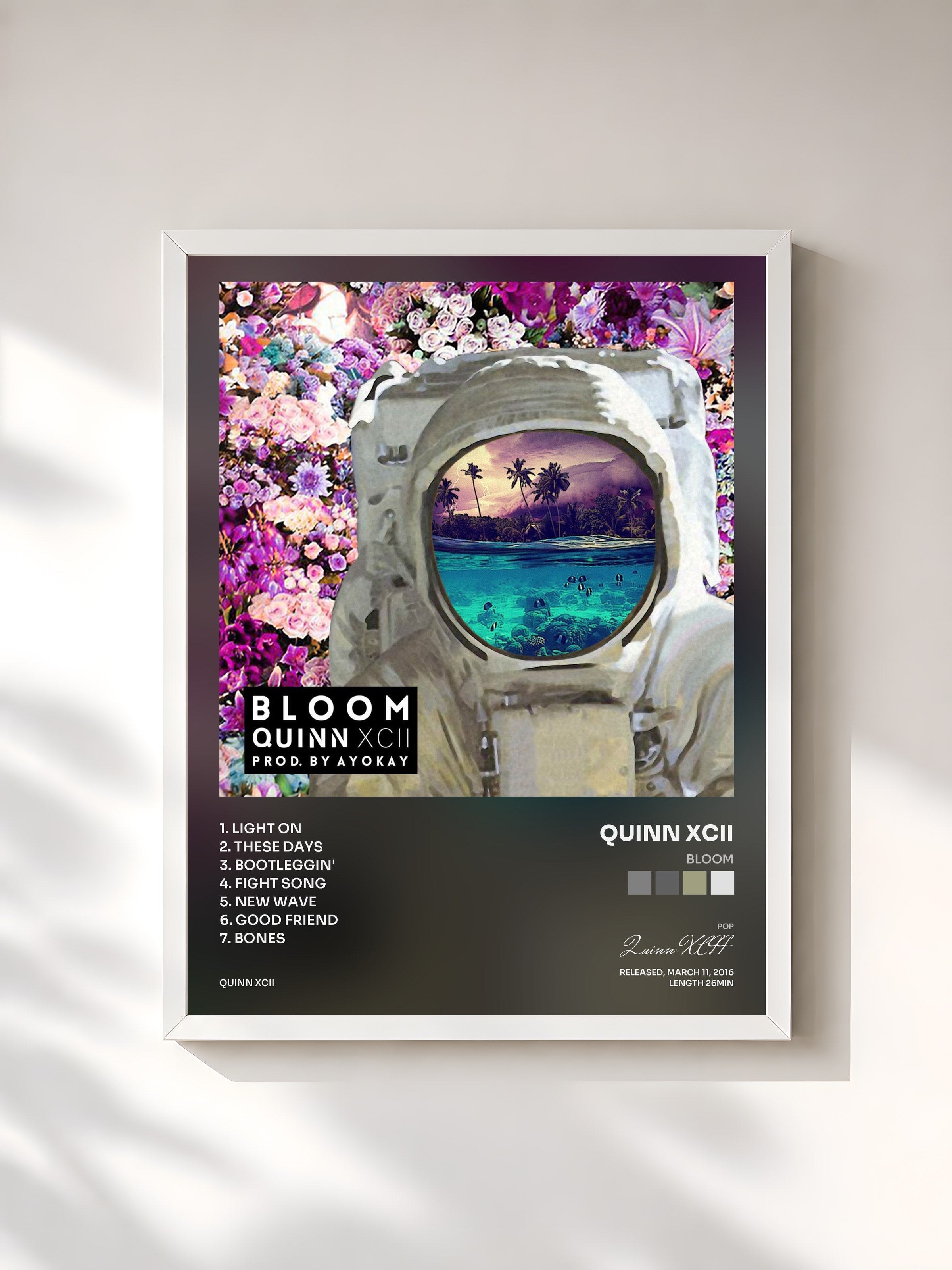 #blanc Tableau de l'album Bloom de Quinn XCII, cadre blanc, imprimé et encadré en France