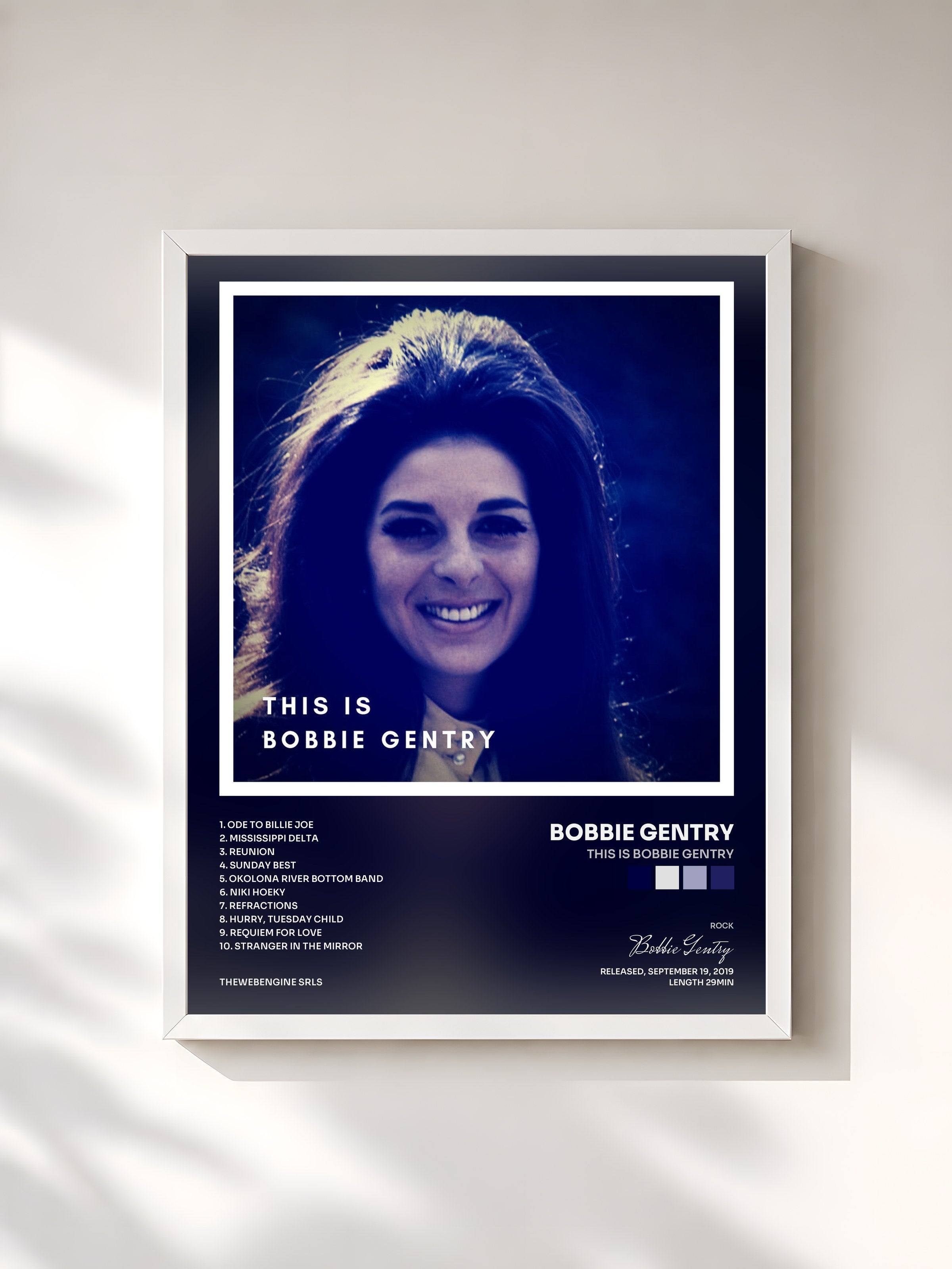 #blanc Tableau de l'album This is Bobbie Gentry de Bobbie Gentry, cadre blanc, imprimé et encadré en France