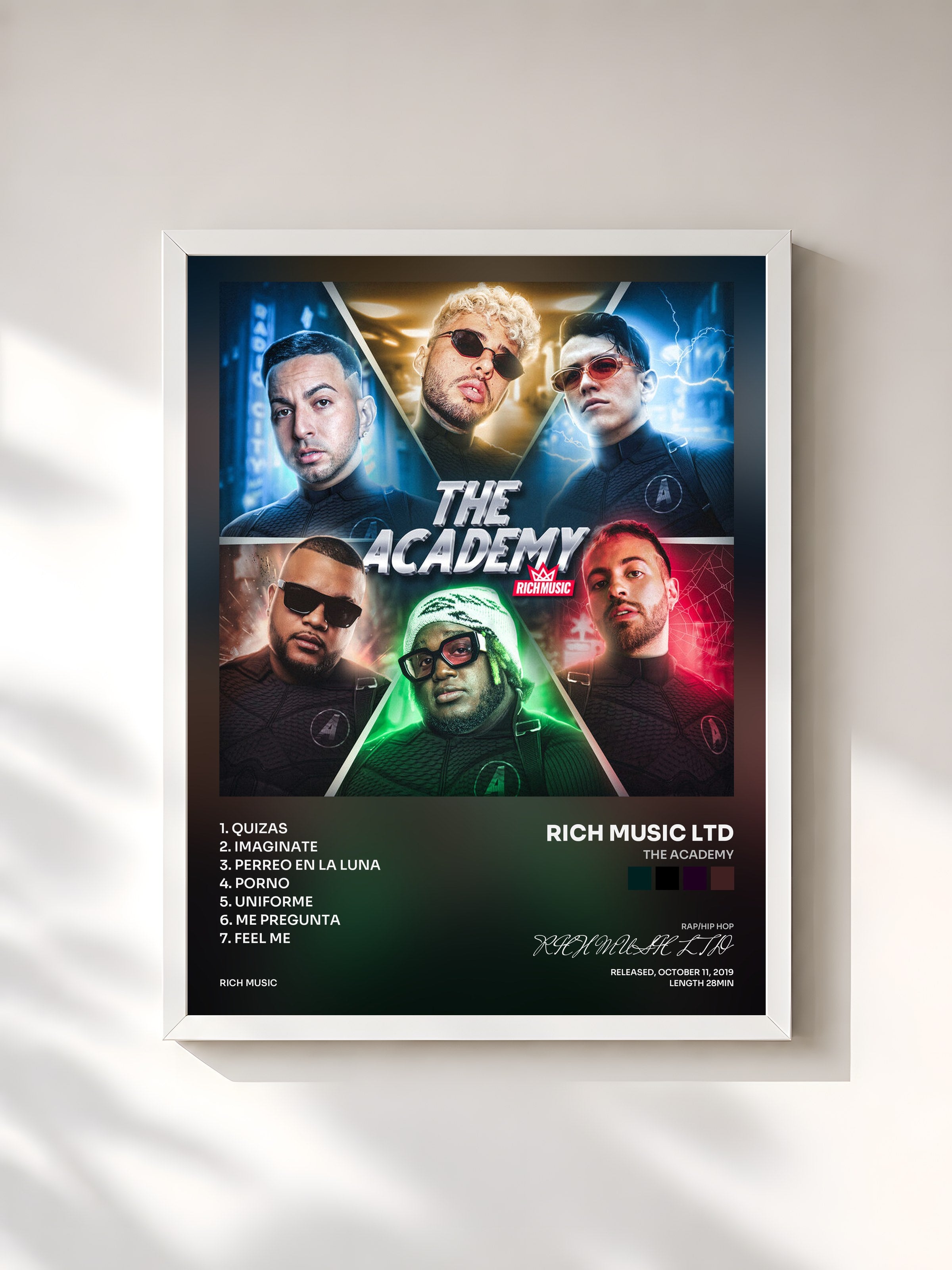 #blanc Tableau de l'album The Academy de RICH MUSIC LTD, cadre blanc, imprimé et encadré en France