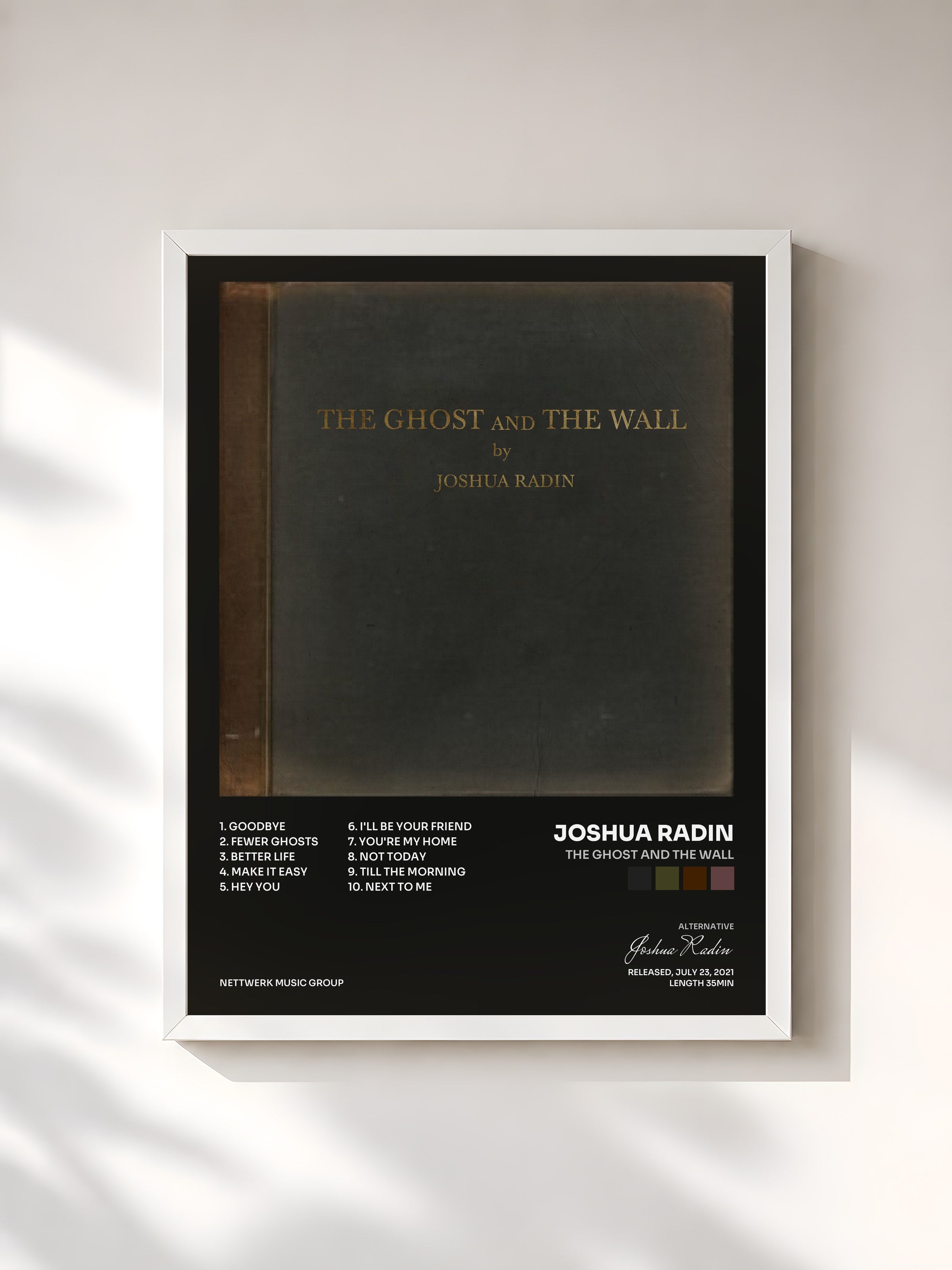 #blanc Tableau de l'album The Ghost and the Wall de Joshua Radin, cadre blanc, imprimé et encadré en France