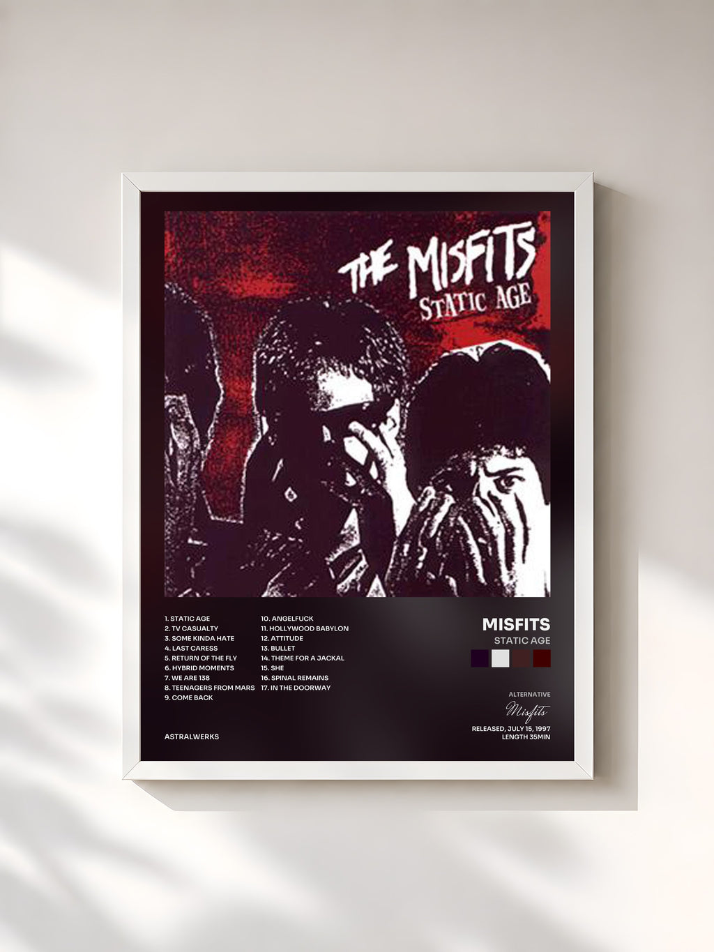 #blanc Tableau de l'album Static Age de Misfits, cadre blanc, imprimé et encadré en France