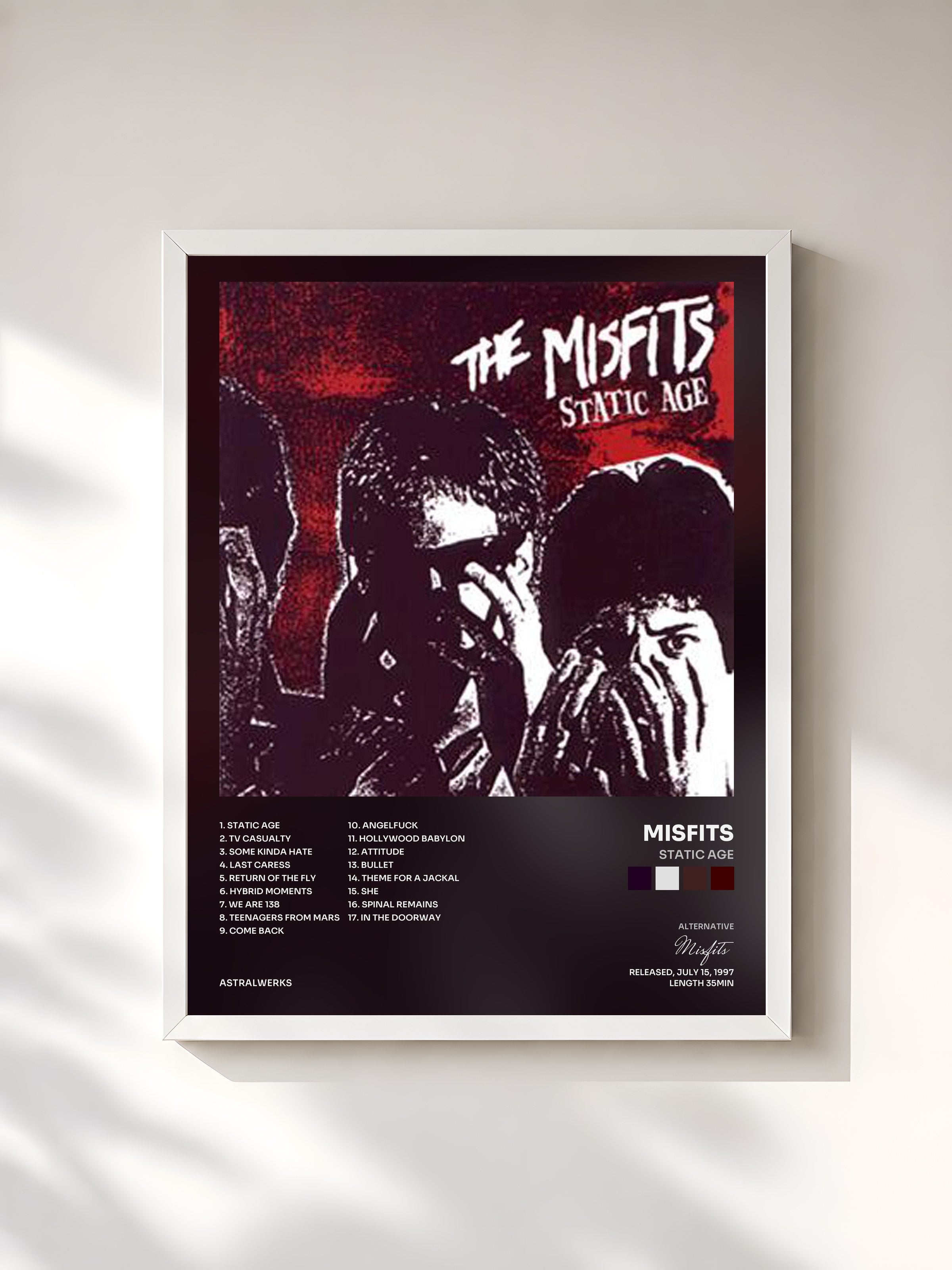 #blanc Tableau de l'album Static Age de Misfits, cadre blanc, imprimé et encadré en France