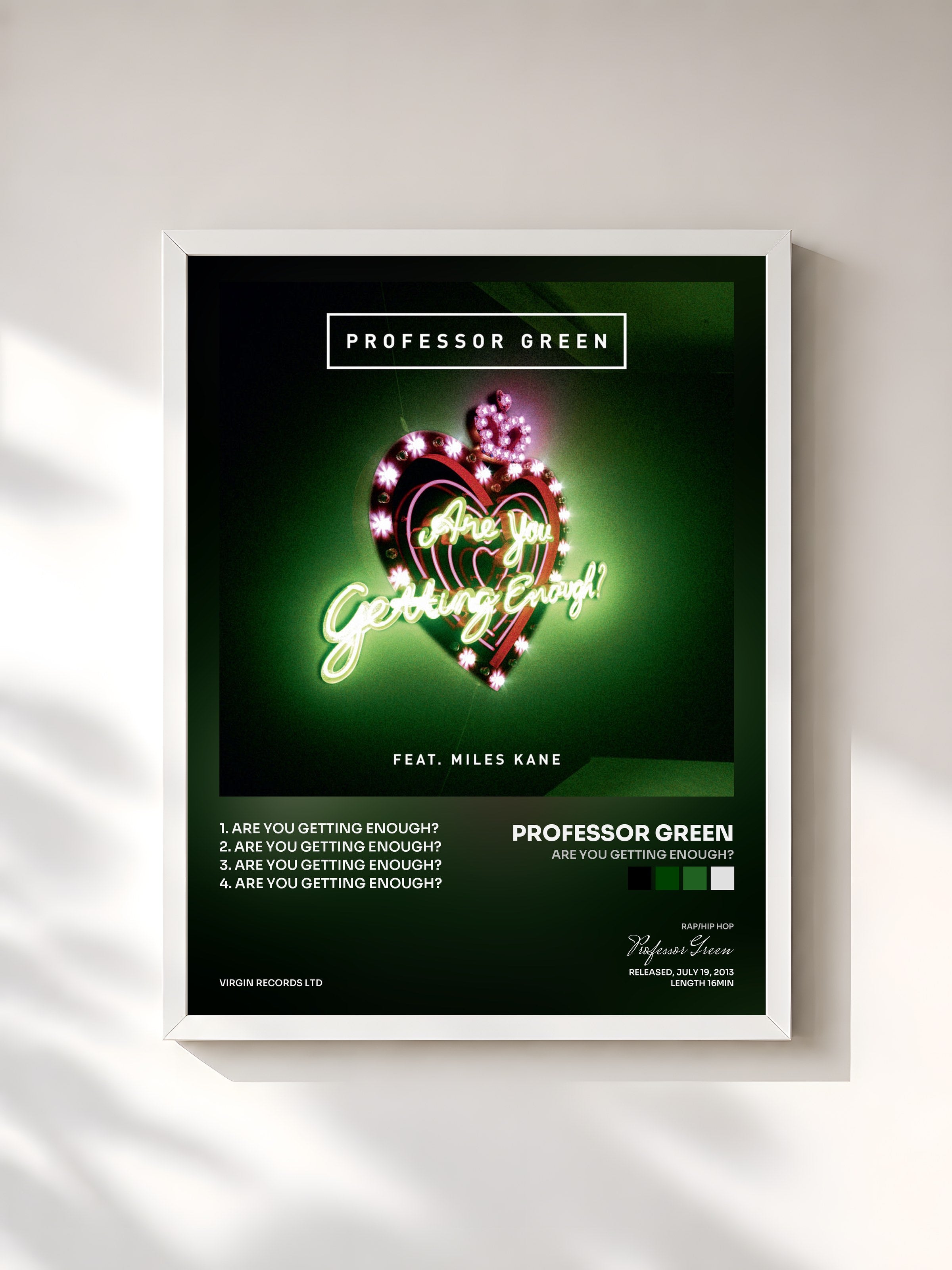 #blanc Tableau de l'album Are You Getting Enough? de Professor Green, cadre blanc, imprimé et encadré en France