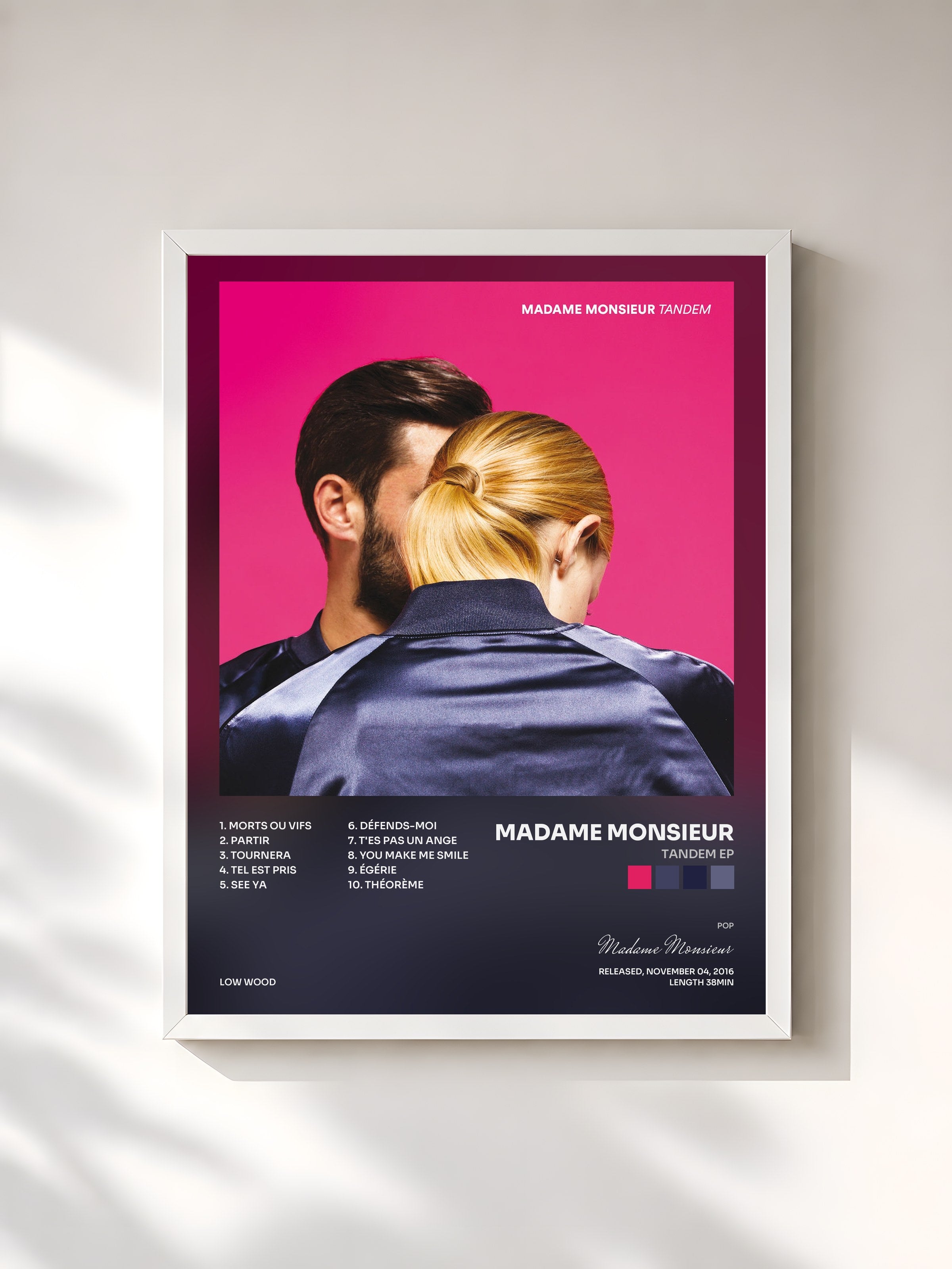 #blanc Tableau de l'album Tandem EP de Madame Monsieur, cadre blanc, imprimé et encadré en France