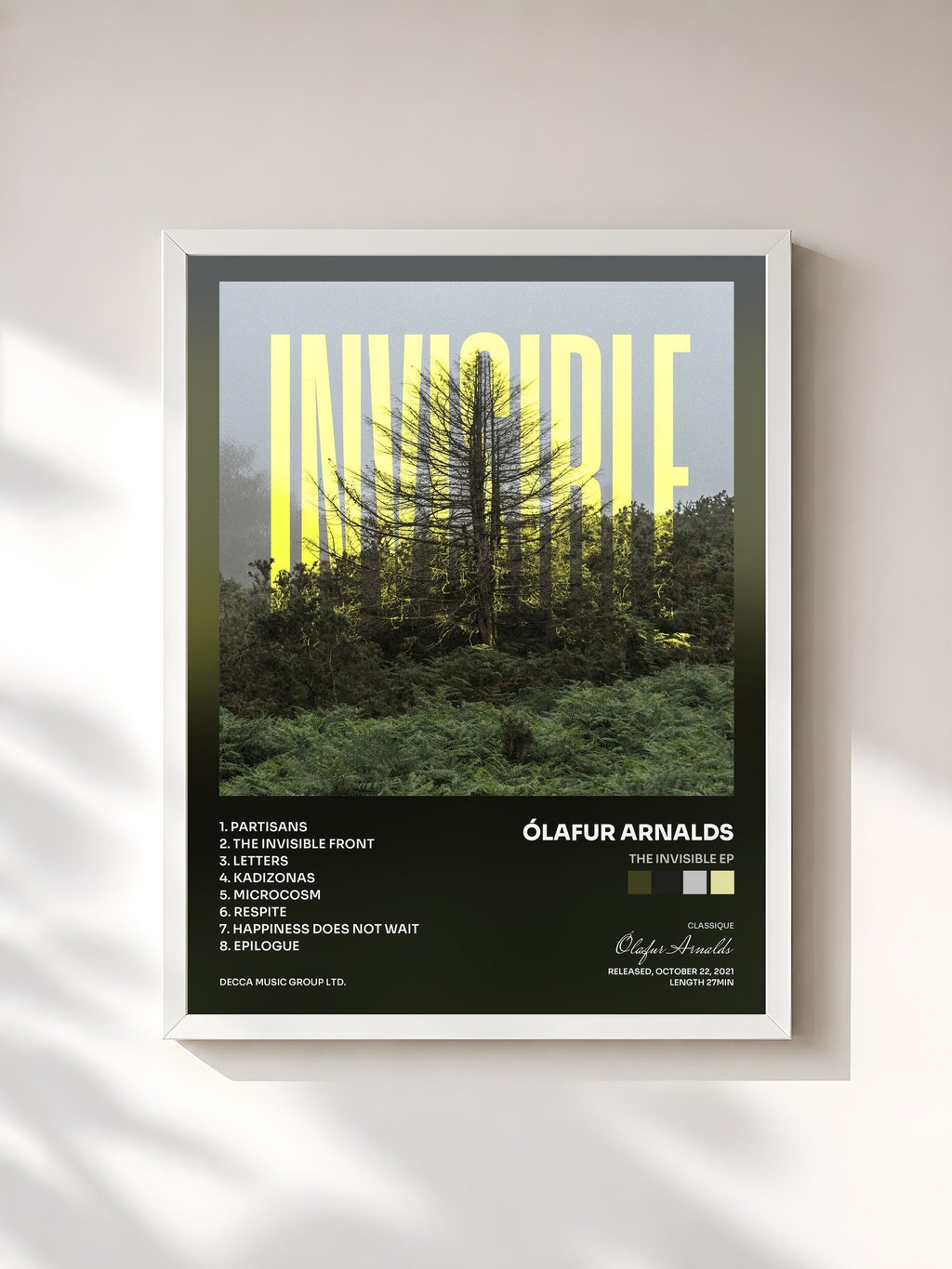 #blanc The Invisible EP by Ólafur Arnalds as a framed art print, white frame, printed and framed in France