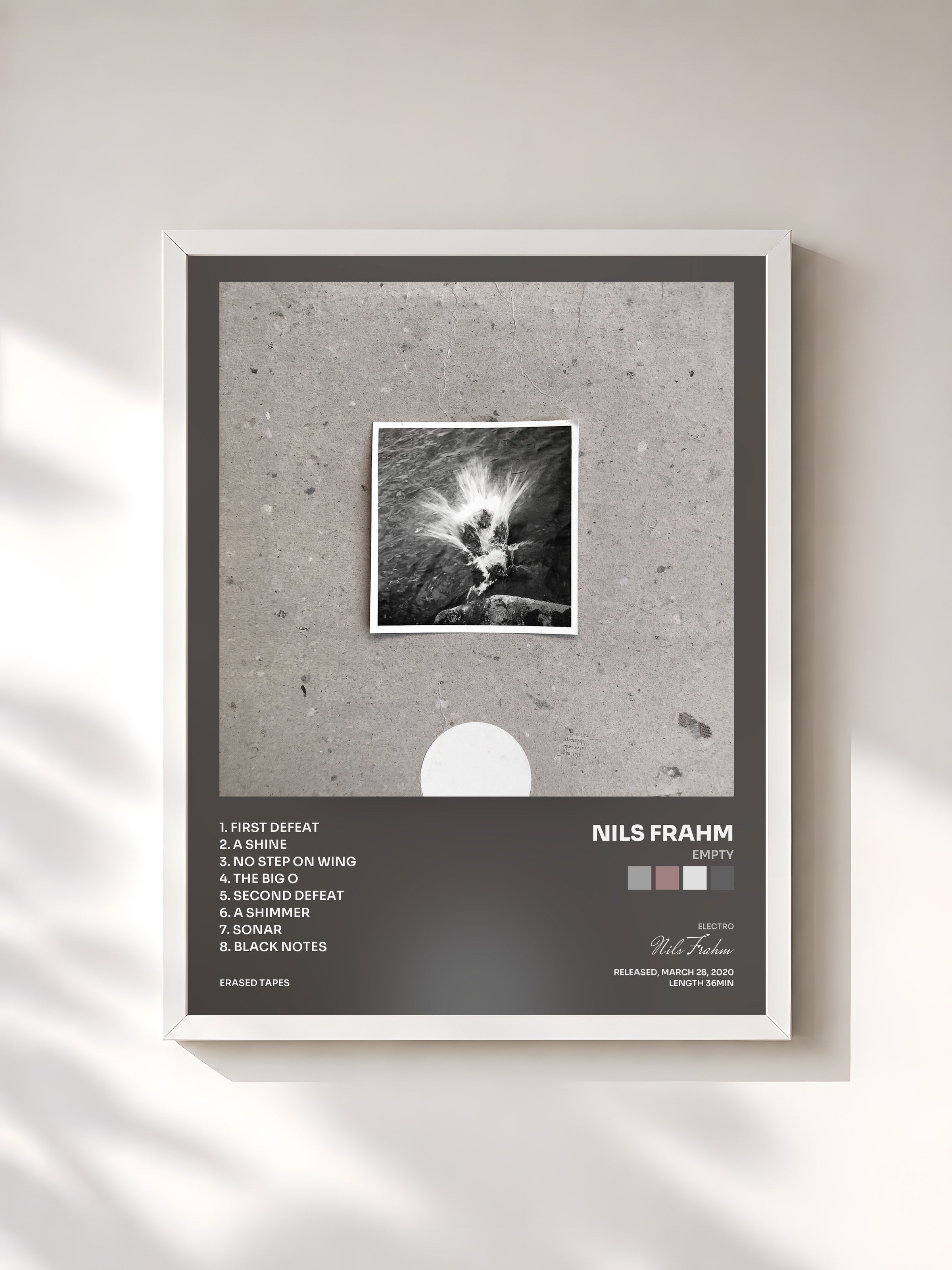 #blanc Tableau de l'album Empty de Nils Frahm, cadre blanc, imprimé et encadré en France