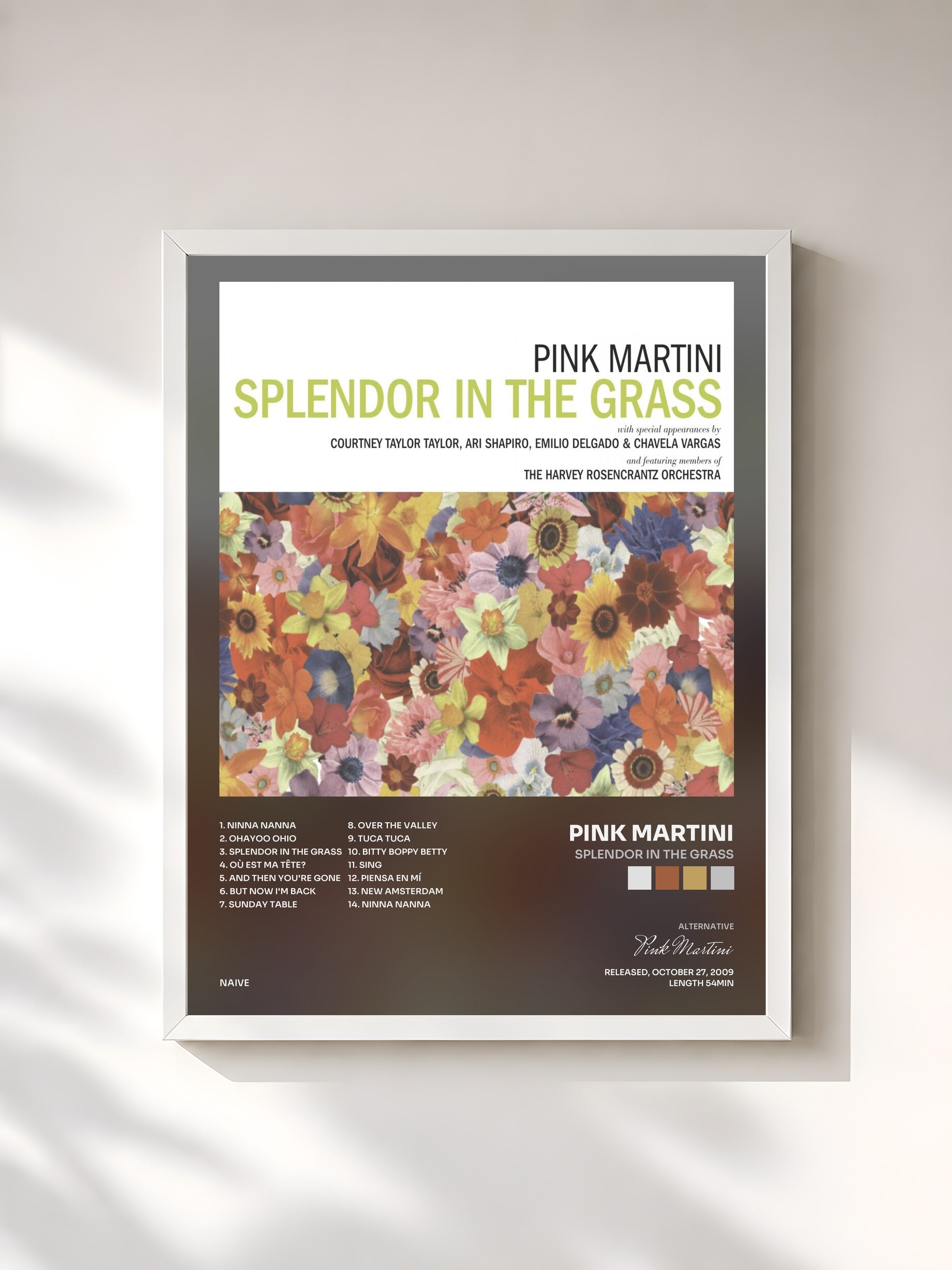 #blanc Tableau de l'album Splendor in the Grass de Pink Martini, cadre blanc, imprimé et encadré en France