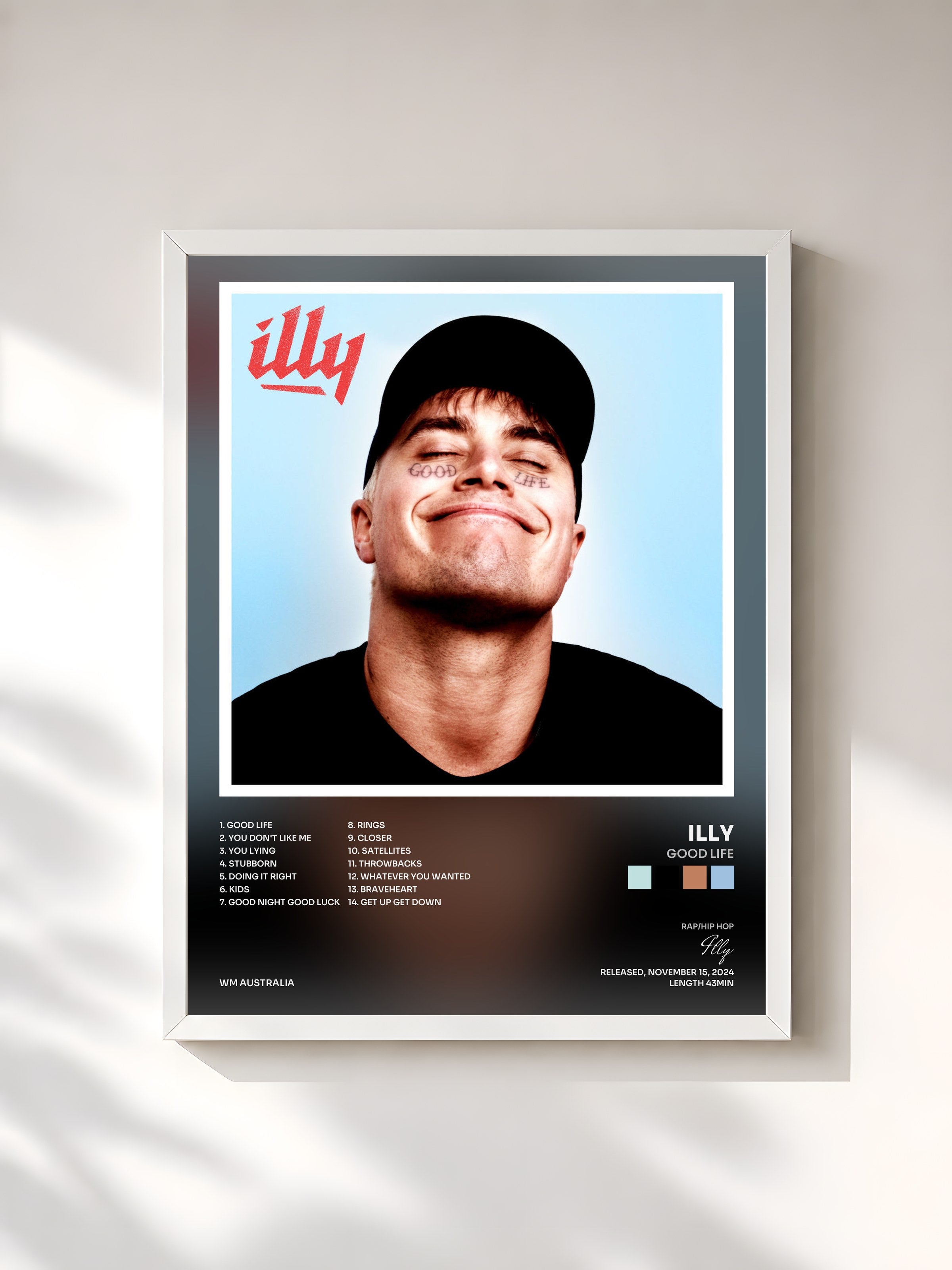#blanc Tableau de l'album Good Life de Illy, cadre blanc, imprimé et encadré en France