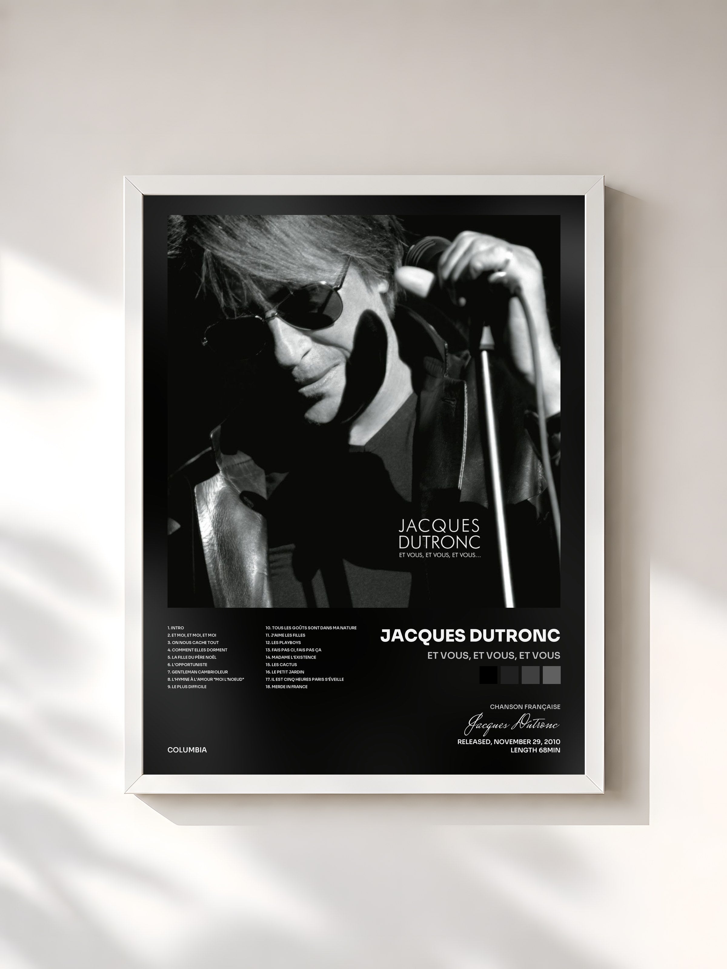 #blanc Tableau de l'album Et Vous, Et Vous, Et Vous de Jacques Dutronc, cadre blanc, imprimé et encadré en France