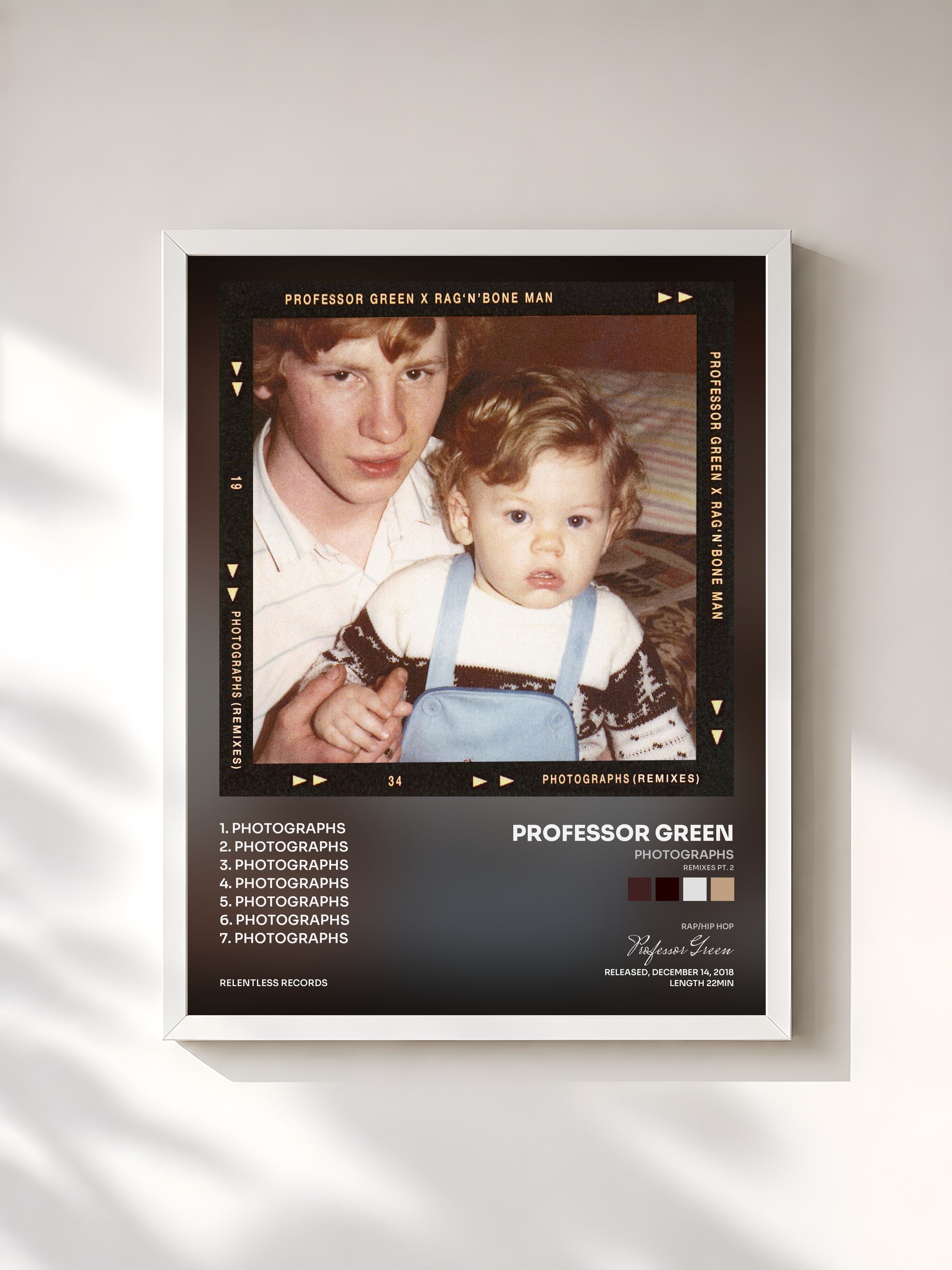 #blanc Tableau de l'album Photographs (Remixes Pt. 2) de Professor Green, cadre blanc, imprimé et encadré en France
