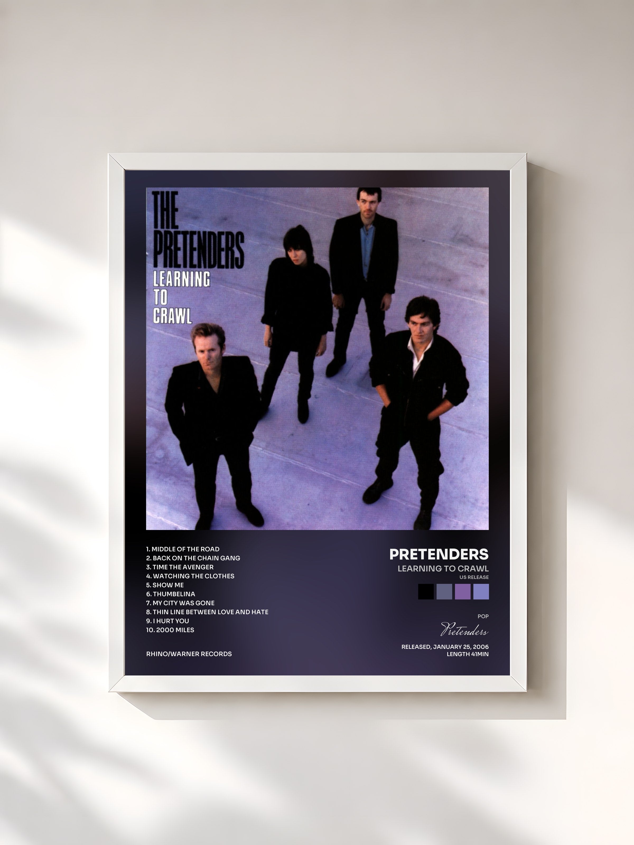 #blanc Tableau de l'album Learning to Crawl (US Release) de Pretenders, cadre blanc, imprimé et encadré en France