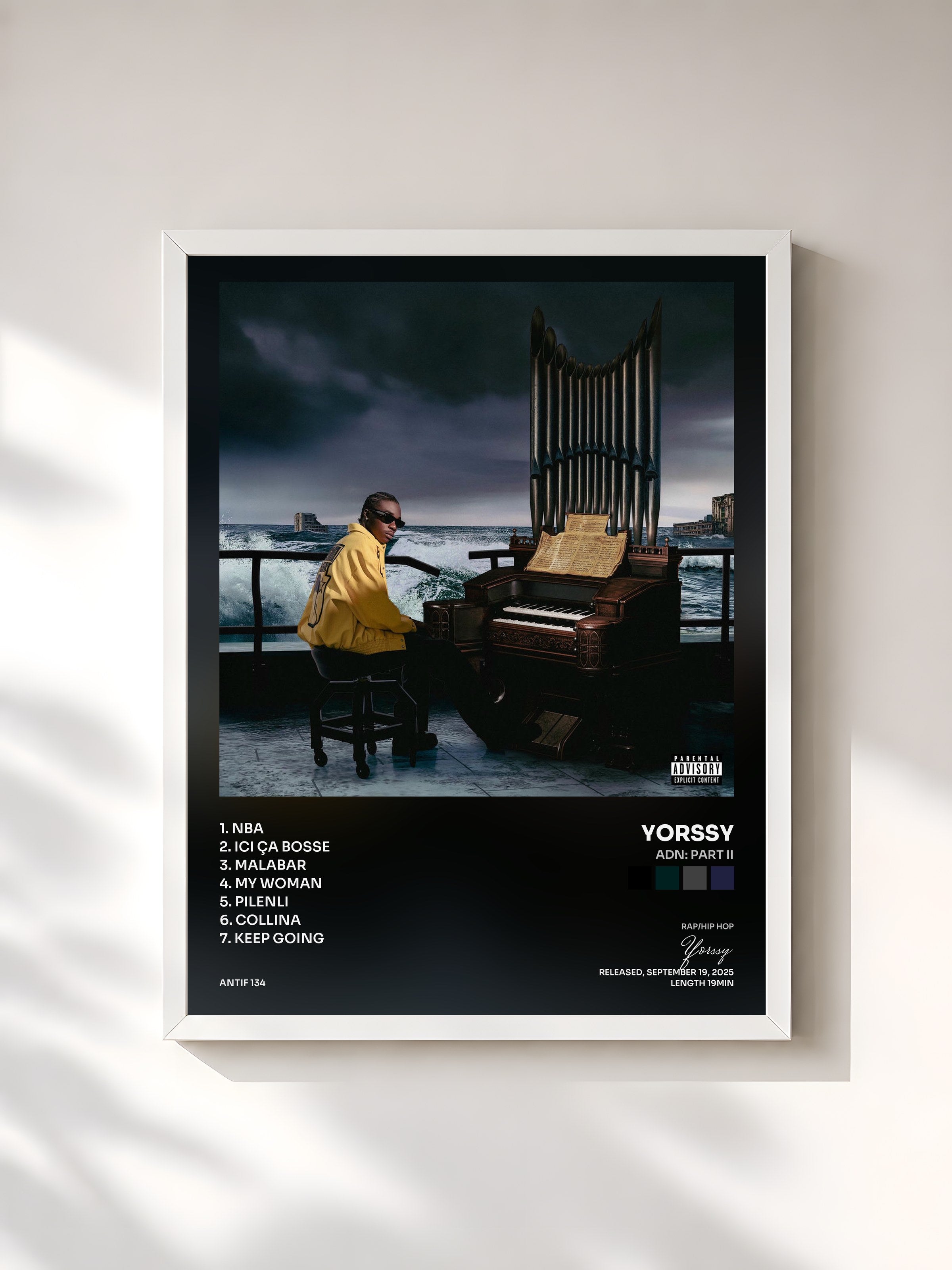 #blanc Tableau de l'album ADN: PART II de Yorssy, cadre blanc, imprimé et encadré en France