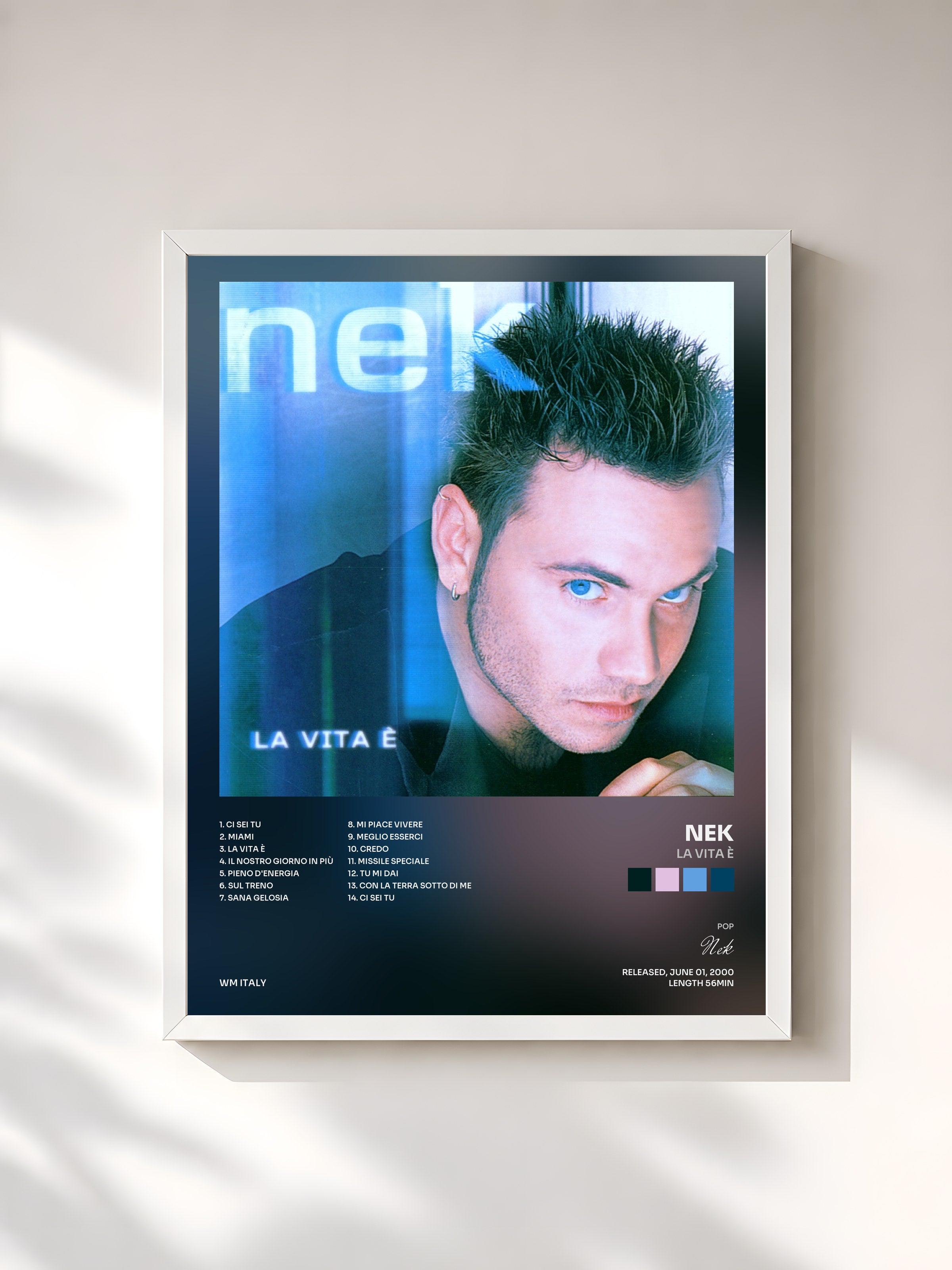 #blanc Tableau de l'album La vita è de Nek, cadre blanc, imprimé et encadré en France
