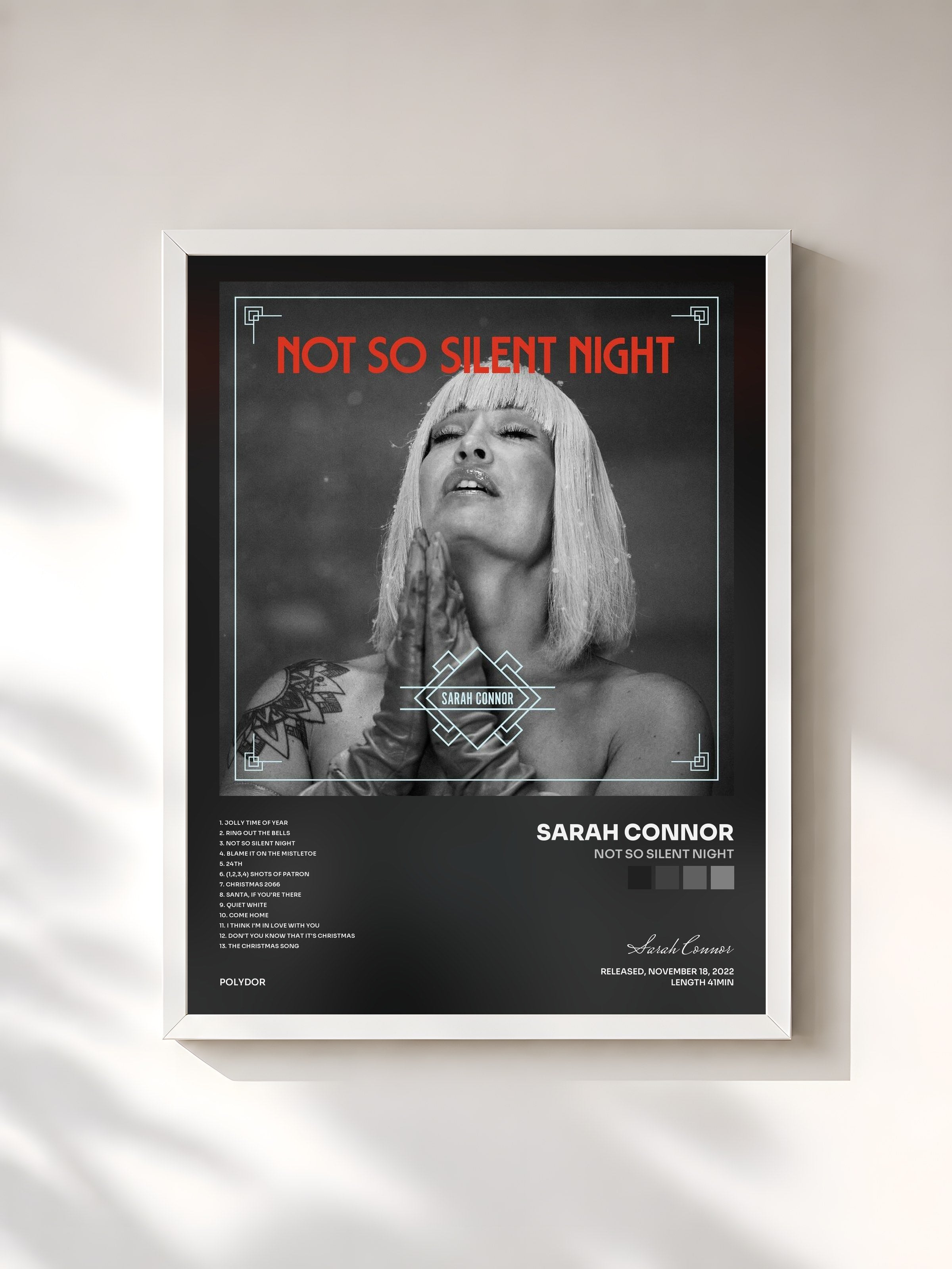 #blanc Tableau de l'album Not So Silent Night de Sarah Connor, cadre blanc, imprimé et encadré en France