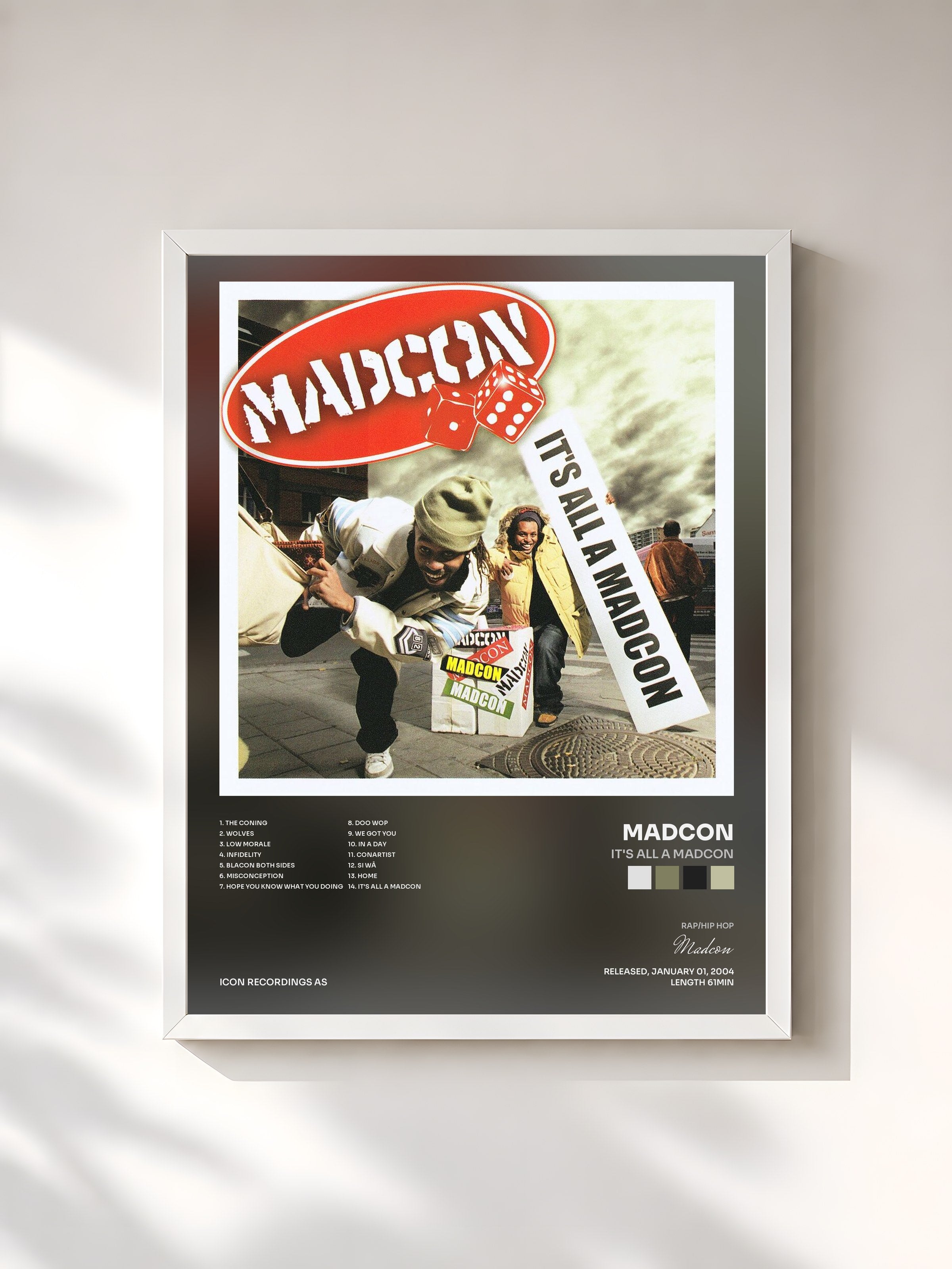 #blanc Tableau de l'album It's All a Madcon de Madcon, cadre blanc, imprimé et encadré en France