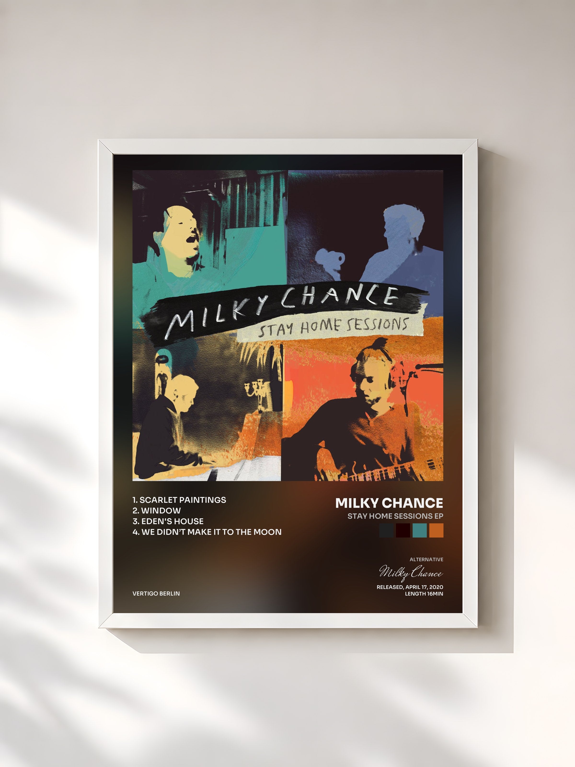 #blanc Tableau de l'album Stay Home Sessions EP de Milky Chance, cadre blanc, imprimé et encadré en France