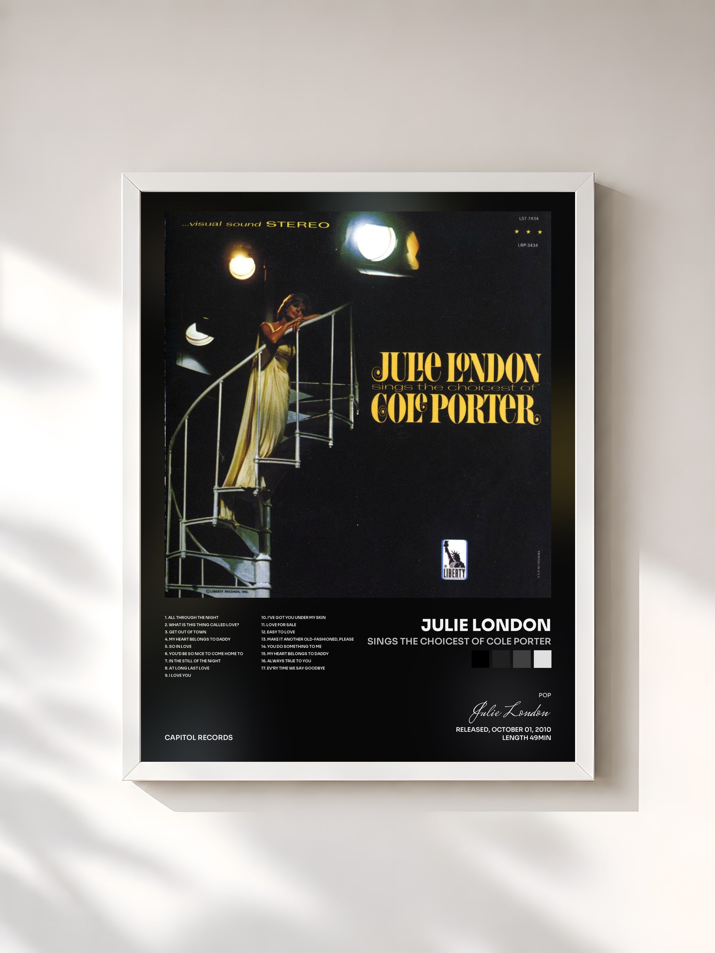 #blanc Tableau de l'album Sings The Choicest Of Cole Porter de Julie London, cadre blanc, imprimé et encadré en France