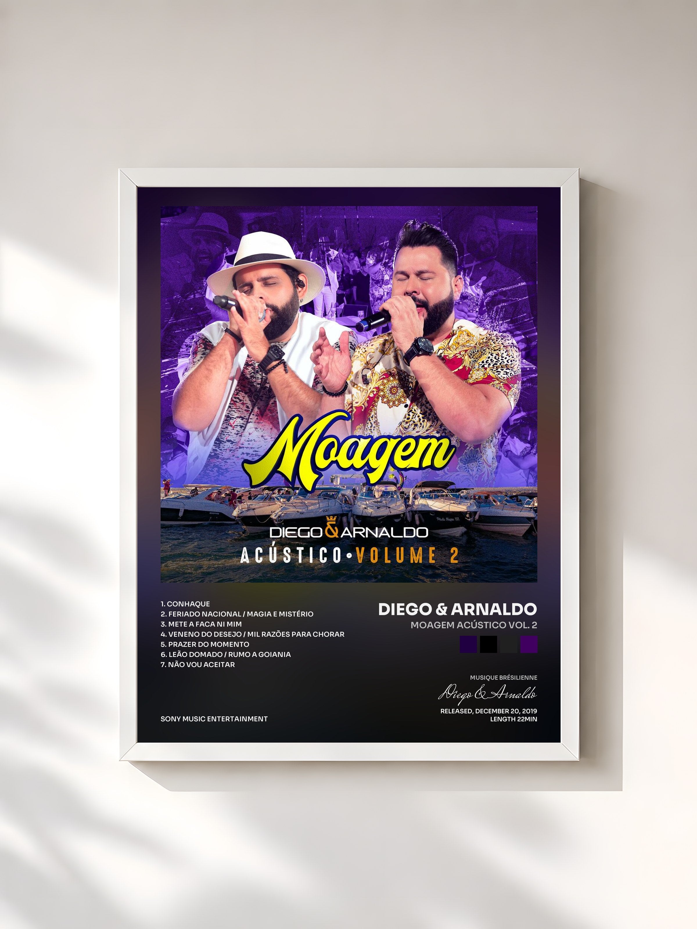 #blanc Tableau de l'album Moagem Acústico Vol. 2 de Diego & Arnaldo, cadre blanc, imprimé et encadré en France